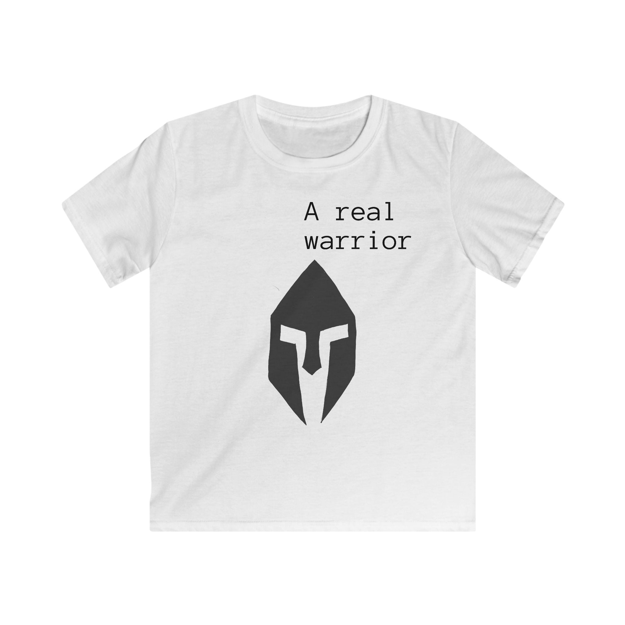 Kids Tee — "A Real Warrior" Spartan Helmet Graphic
