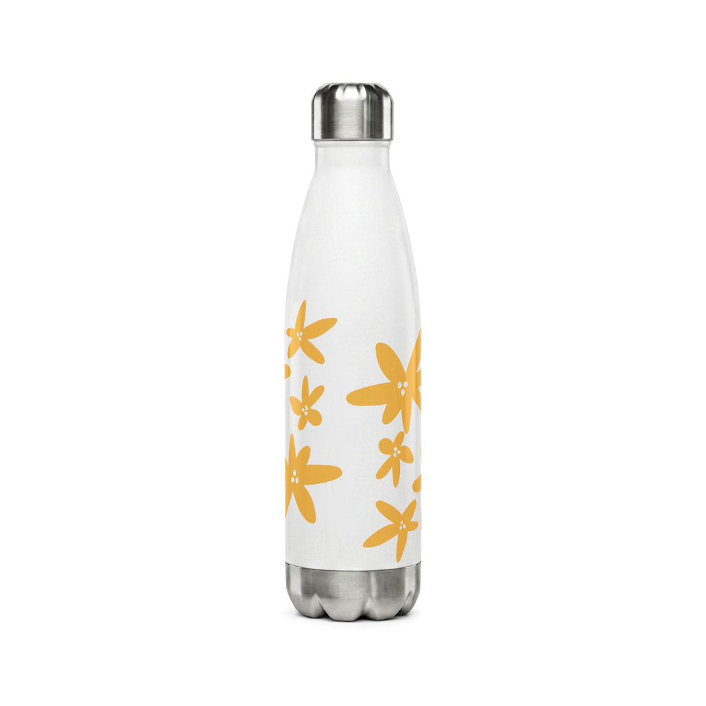 17oz Stainless Steel Water Bottle — White with Yellow Floral Daisies
