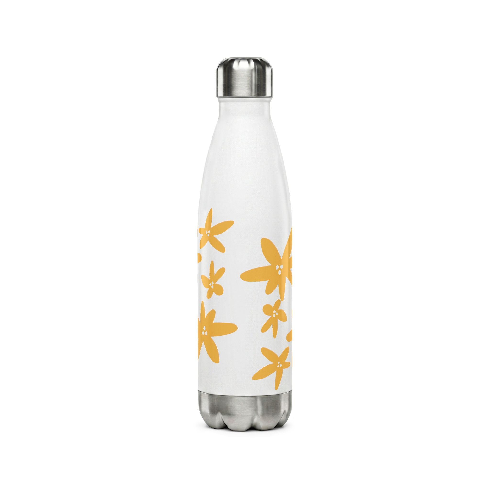 17oz Stainless Steel Water Bottle — White with Yellow Floral Daisies
