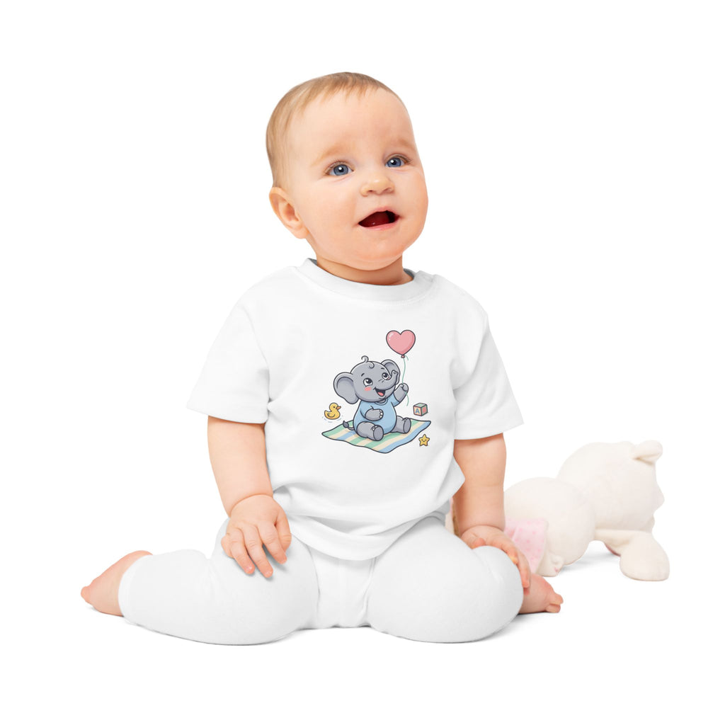 Cute Elephant Baby Tee — Heart Balloon Nursery Shirt for Newborns & Baby Showers
