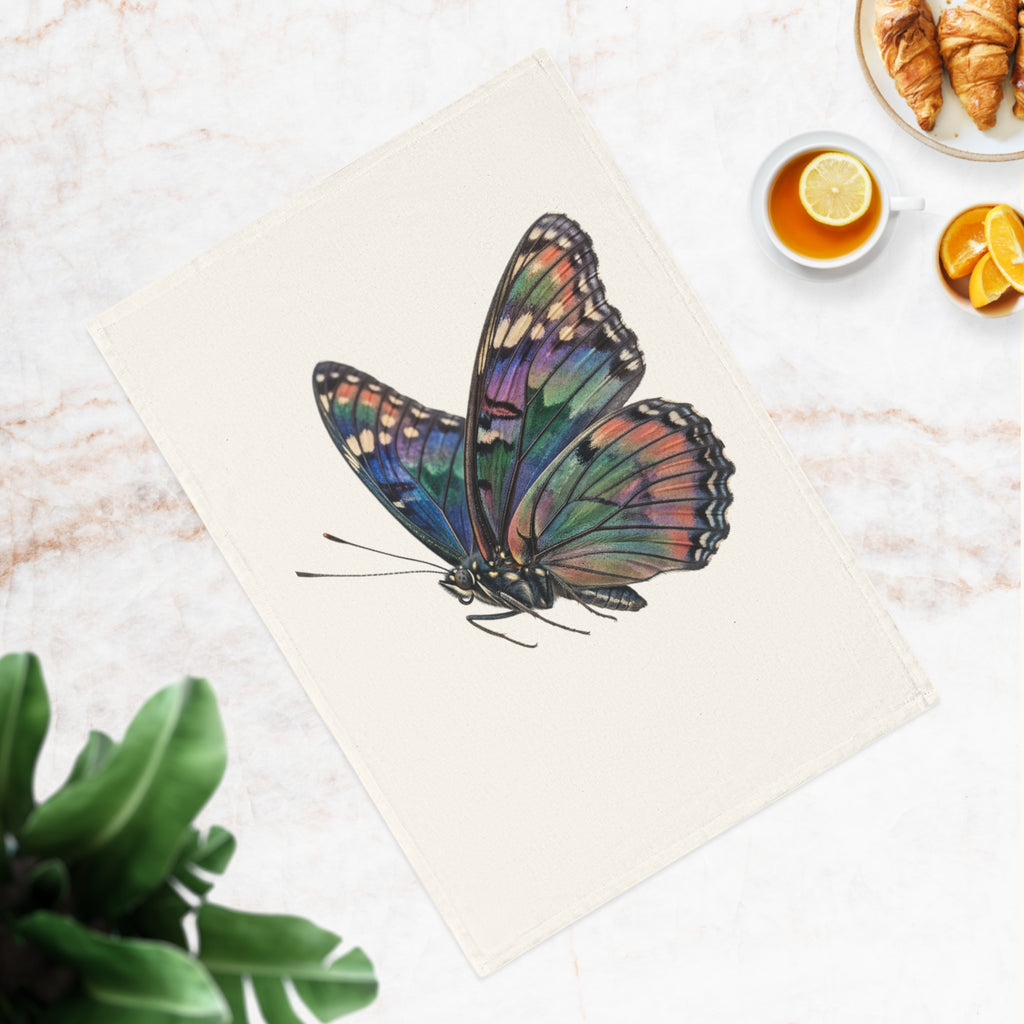 Colorful Butterfly Cotton Tea Towel — Vibrant Hand-Drawn Nature Kitchen Linen