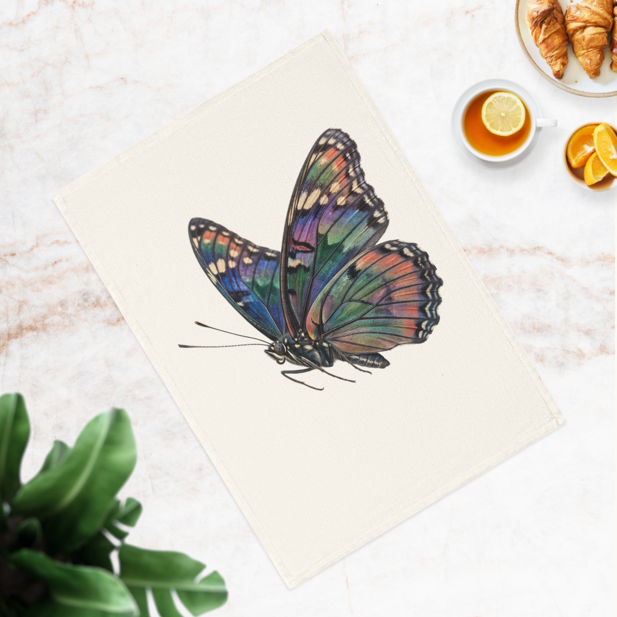 Colorful Butterfly Cotton Tea Towel — Vibrant Hand-Drawn Nature Kitchen Linen