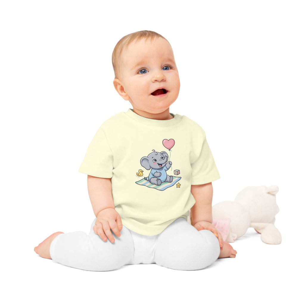 Cute Elephant Baby Tee — Heart Balloon Nursery Shirt for Newborns & Baby Showers