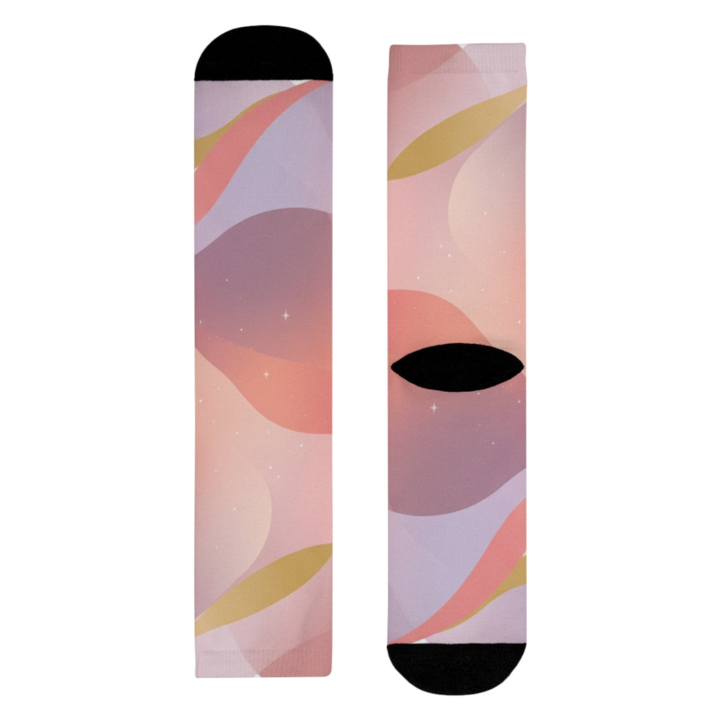 Abstract Pastel Wave Crew Socks — Pink Artistic Sublimation Socks
