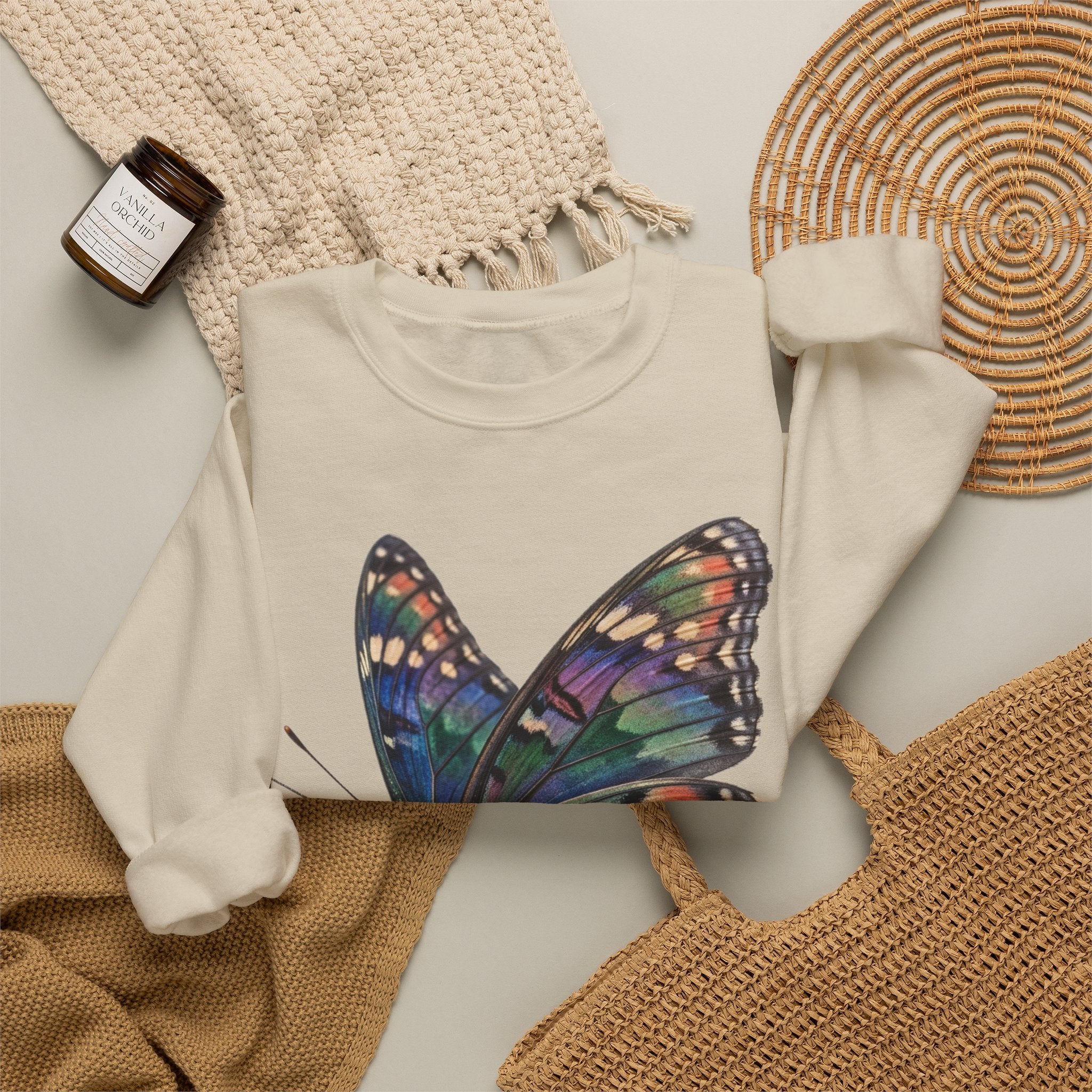 Butterfly Graphic Sweatshirt – Colorful Prism Wings Crewneck