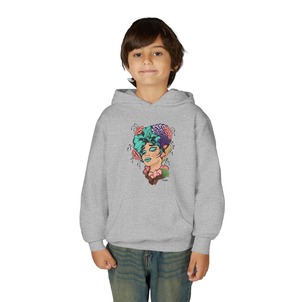 Youth Hoodie — Colorful Floral Portrait Graphic