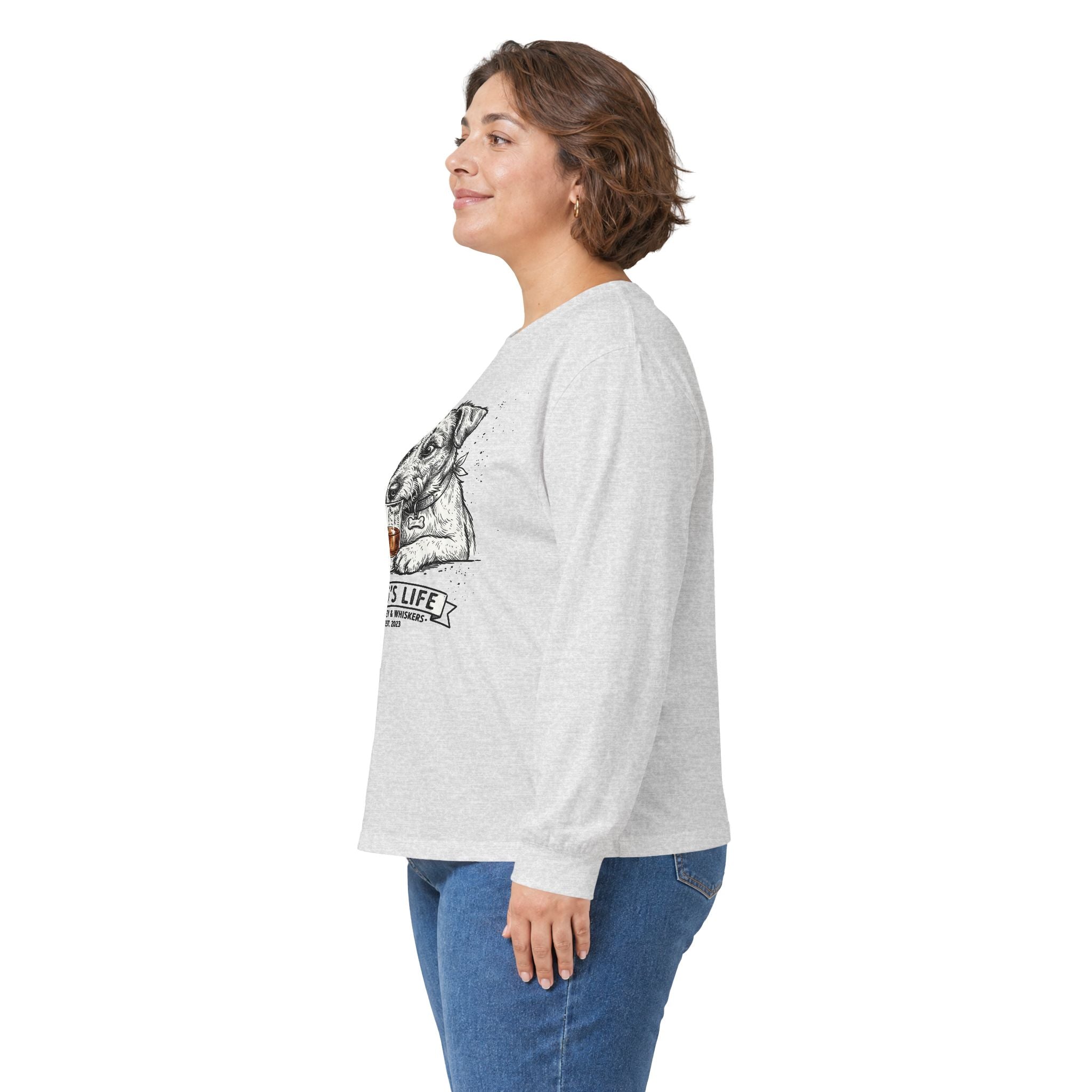 Long Sleeve Tee — "Dog's Life" Jack Russell & Whiskey Graphic