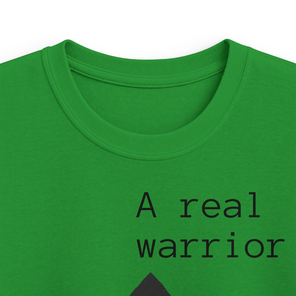 Kids Tee — "A Real Warrior" Spartan Helmet Graphic