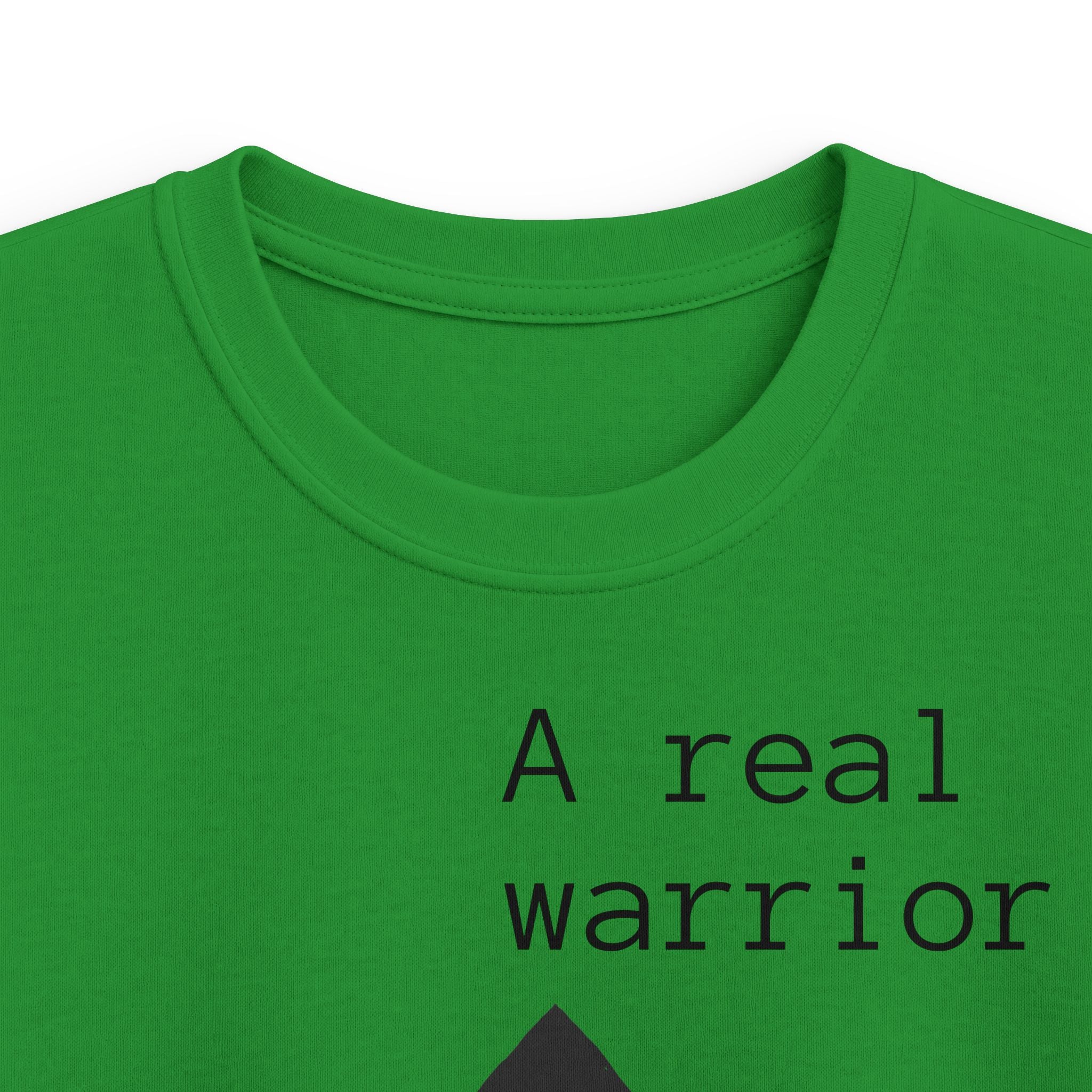 Kids Tee — "A Real Warrior" Spartan Helmet Graphic