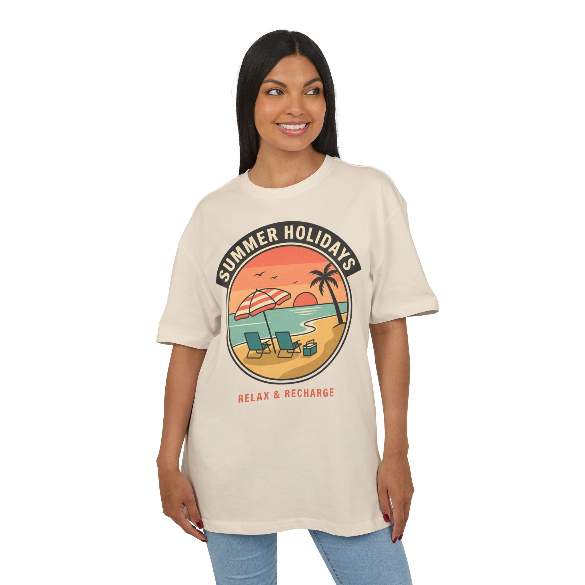 T-Shirt — "Summer Holidays: Relax & Recharge" Beach Graphic Tee