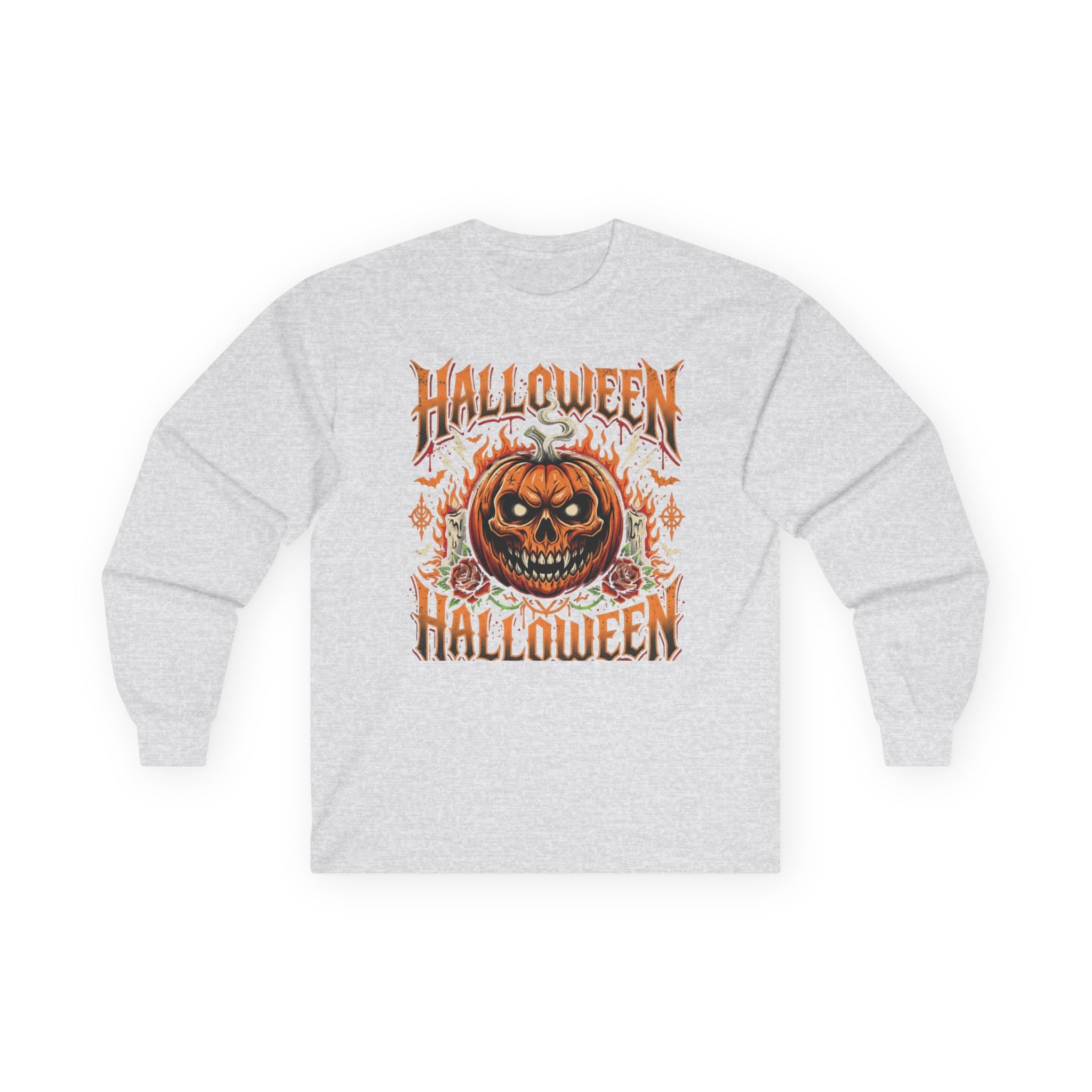 Halloween Pumpkin Long Sleeve Tee — Retro Scary Jack-O'-Lantern Graphic