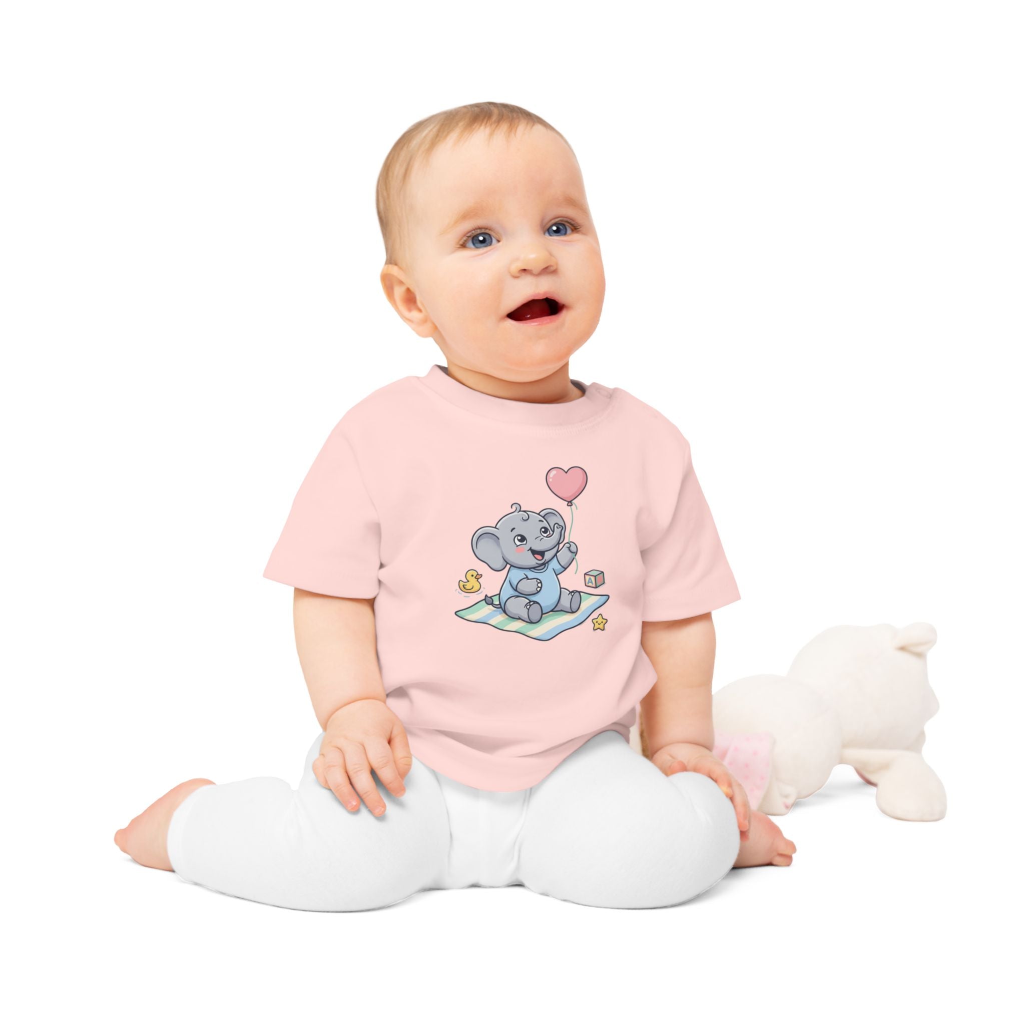 Cute Elephant Baby Tee — Heart Balloon Nursery Shirt for Newborns & Baby Showers