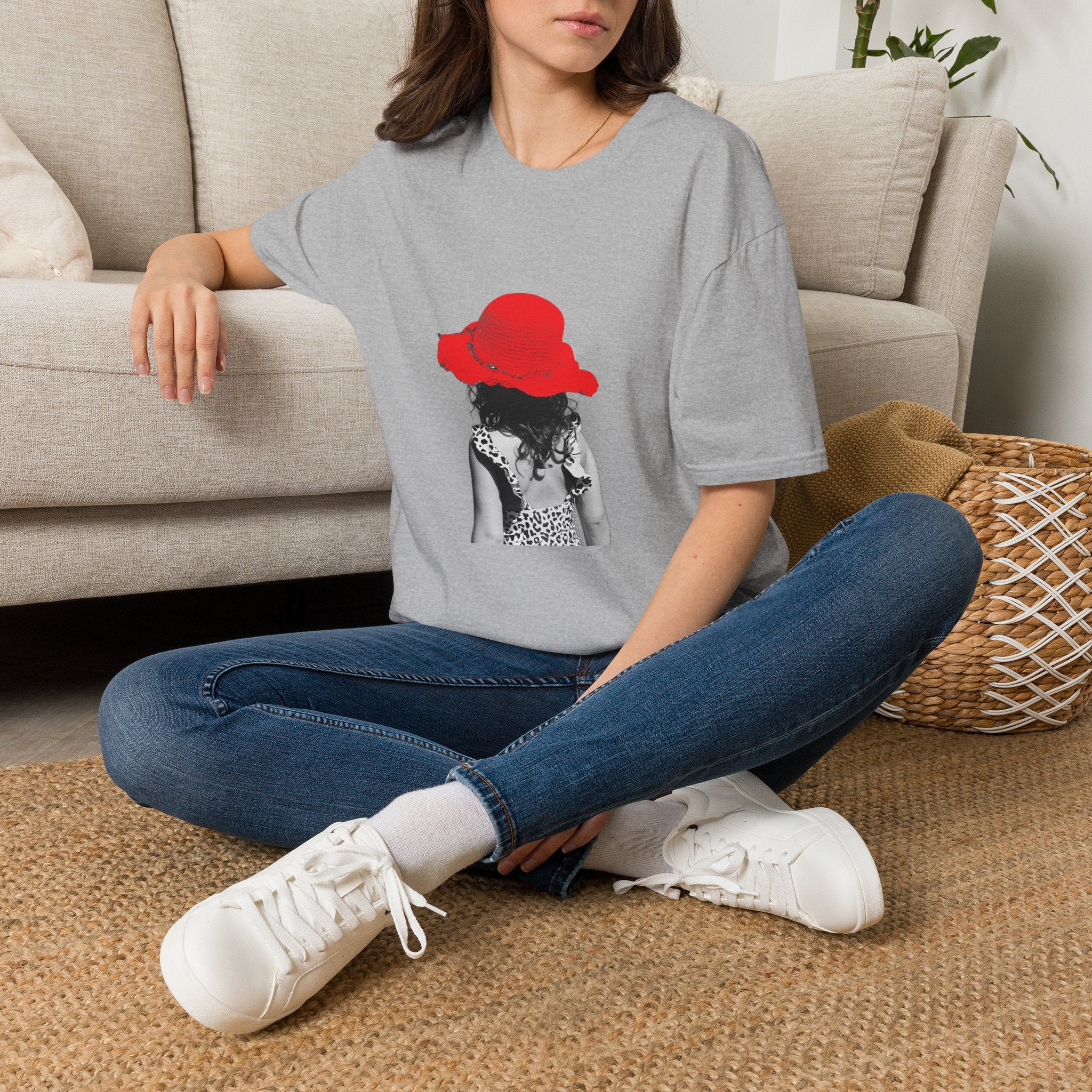 Red Hat Silhouette T-Shirt — Retro Chic Beach Vibes