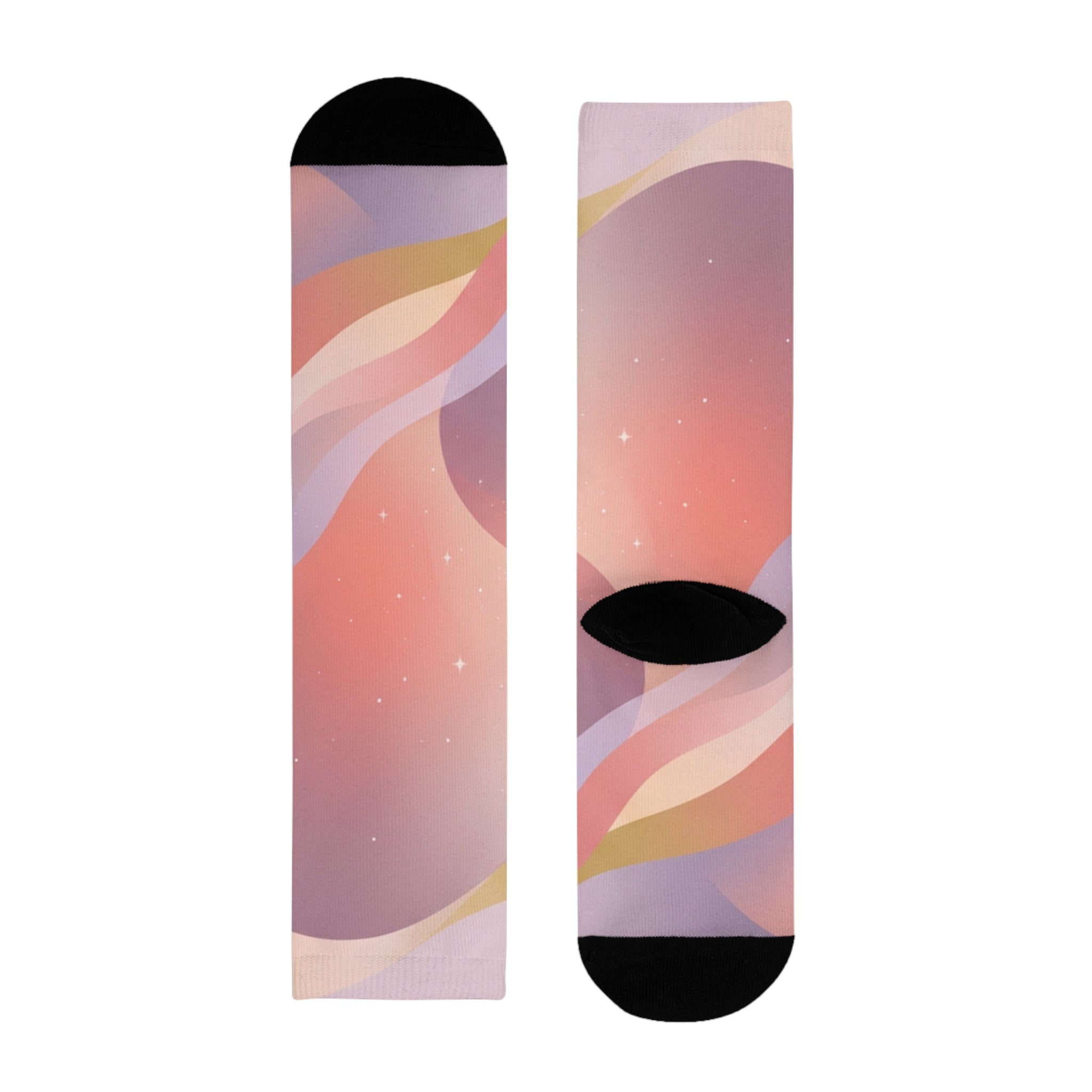 Abstract Pastel Wave Crew Socks — Pink Artistic Sublimation Socks