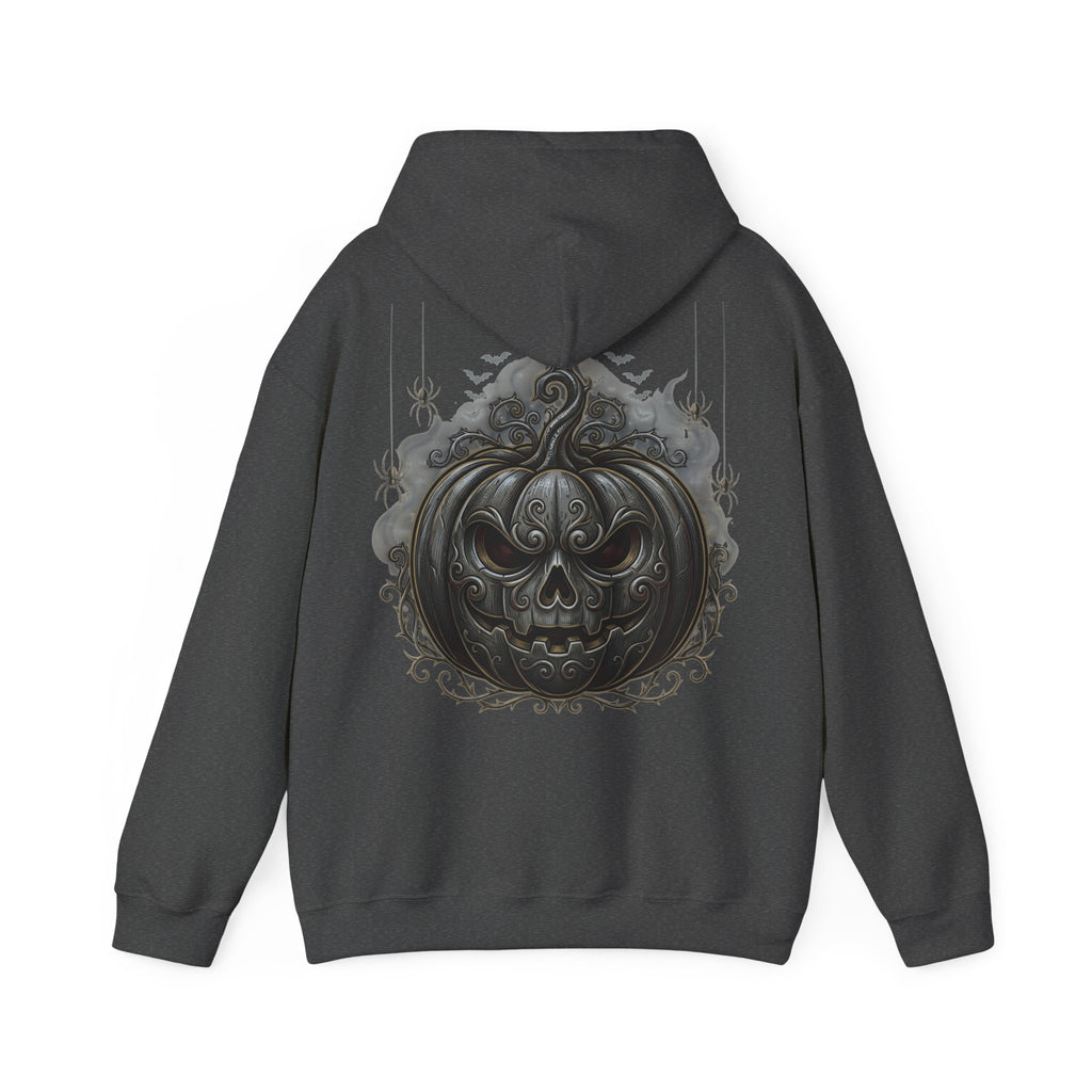 Halloween Gothic Pumpkin Hoodie — Black Ornate Jack-O'-Lantern Back Print