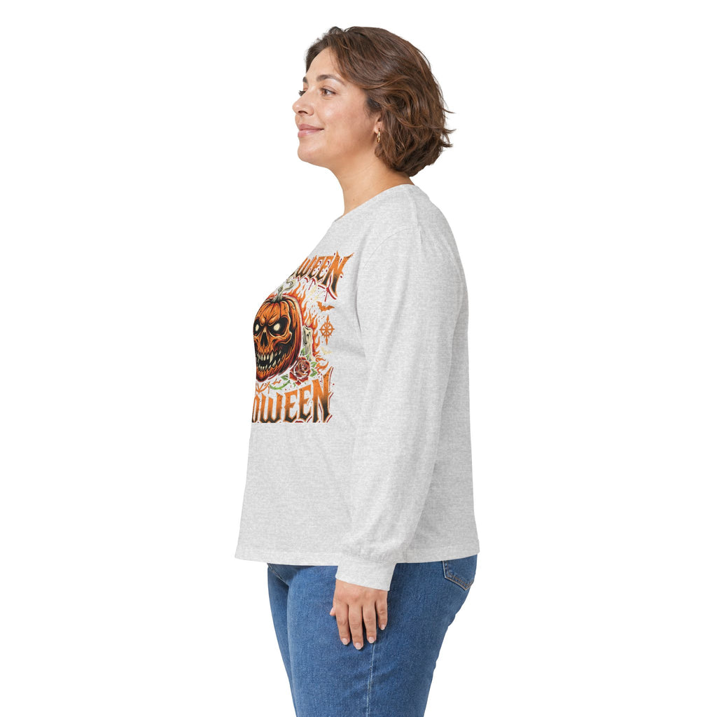Halloween Pumpkin Long Sleeve Tee — Retro Scary Jack-O'-Lantern Graphic
