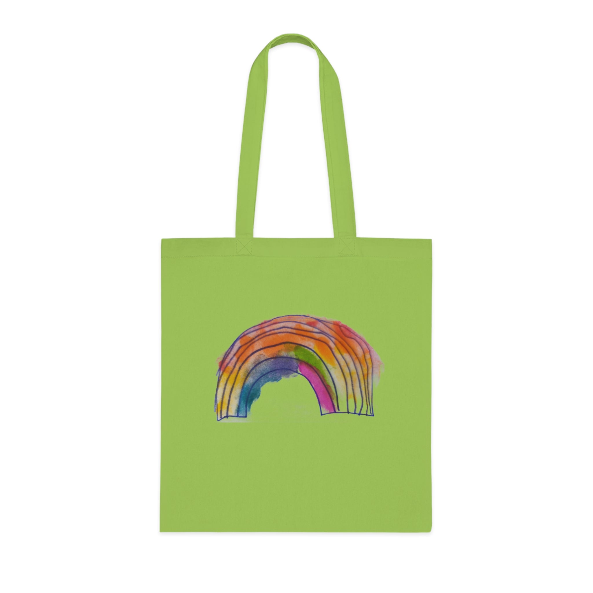 Watercolor Rainbow Cotton Tote Bag — Colorful Hand-Painted Grocery & Everyday Market Tote