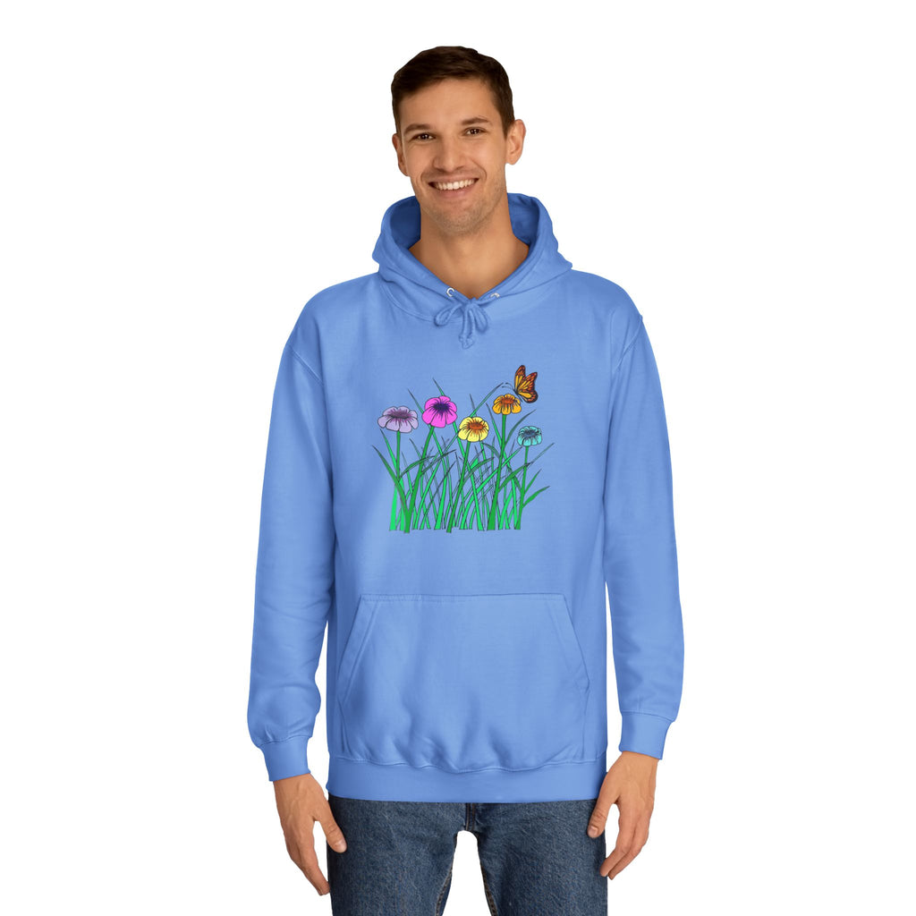 Floral Meadow Hoodie – Colorful Wildflowers & Butterfly Graphic