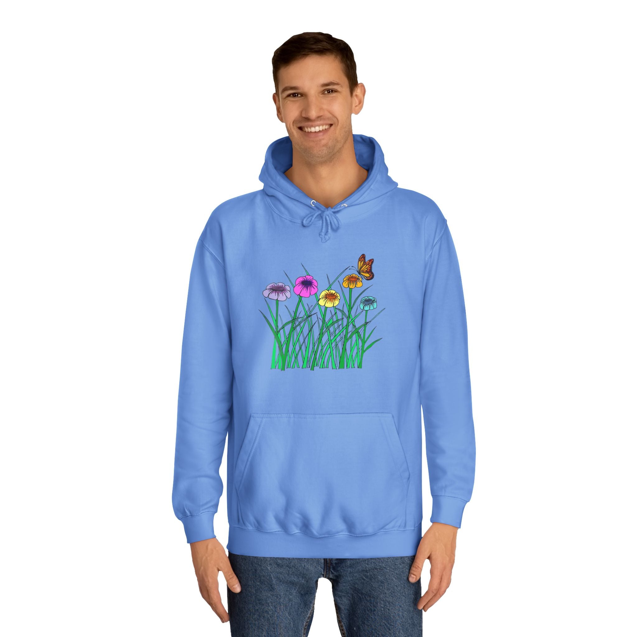 Floral Meadow Hoodie – Colorful Wildflowers & Butterfly Graphic
