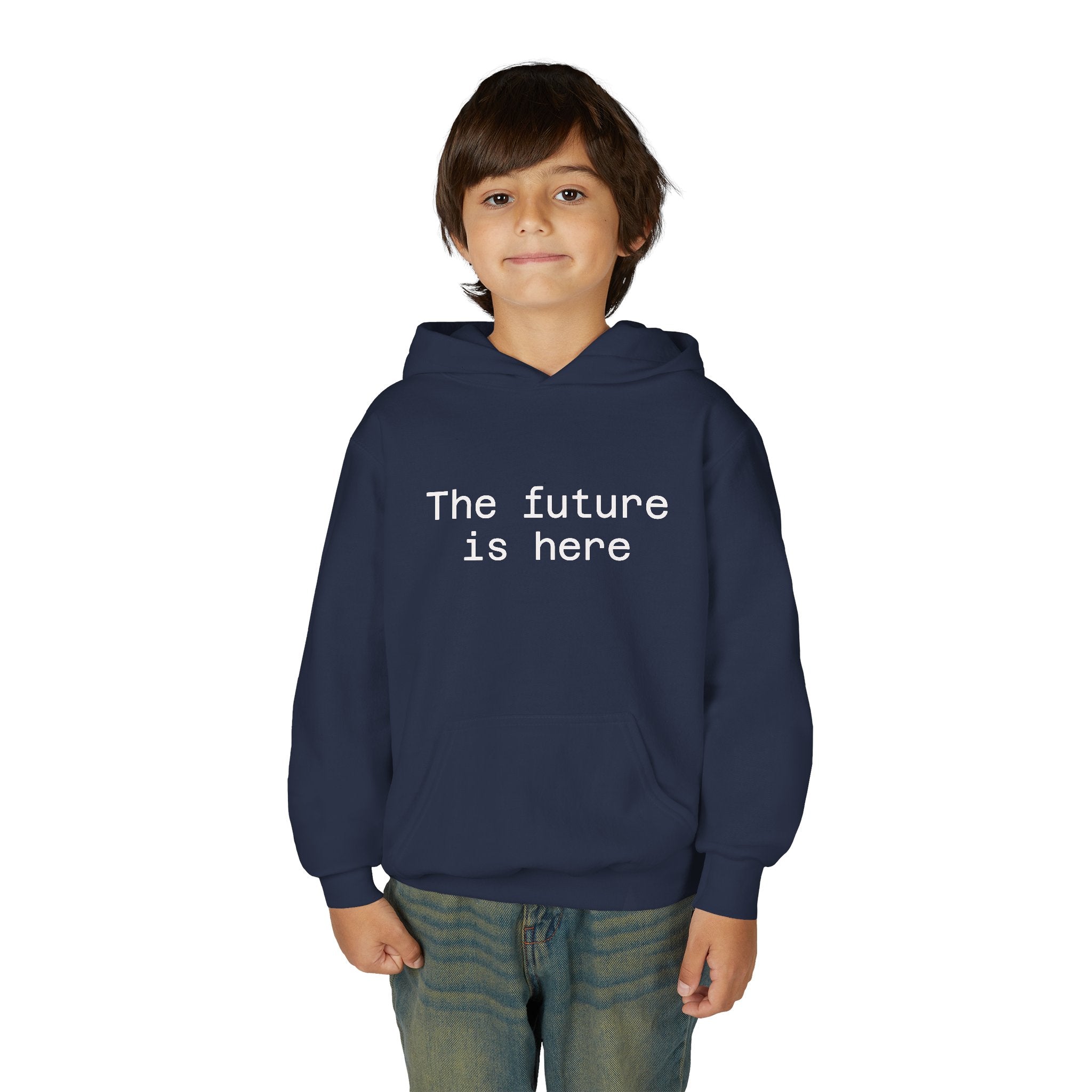 Youth Hoodie “The Future Is Here” Minimalist Slogan Sweatshirt