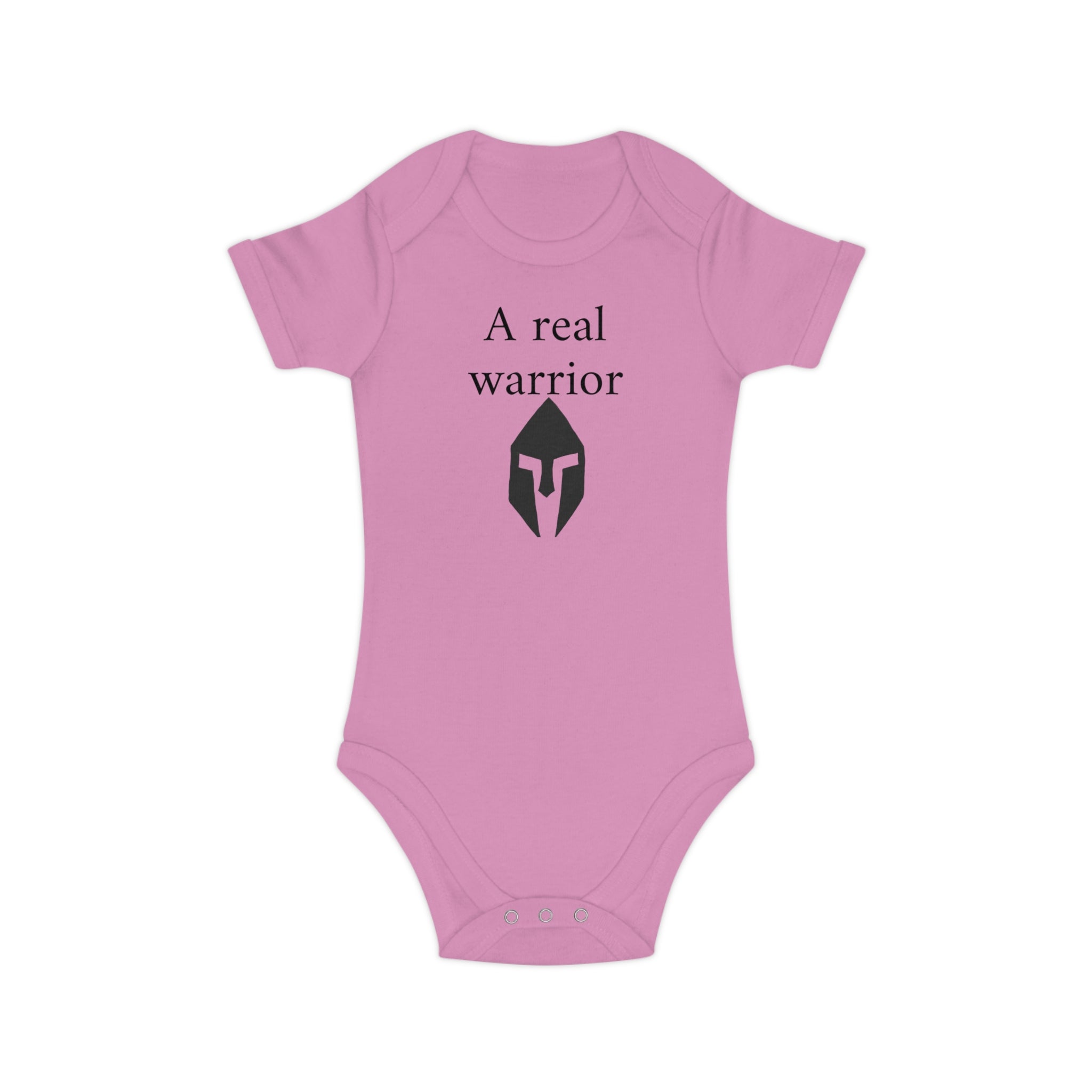 Baby Bodysuit “A Real Warrior” – Infant Onesie with Spartan Helmet Design