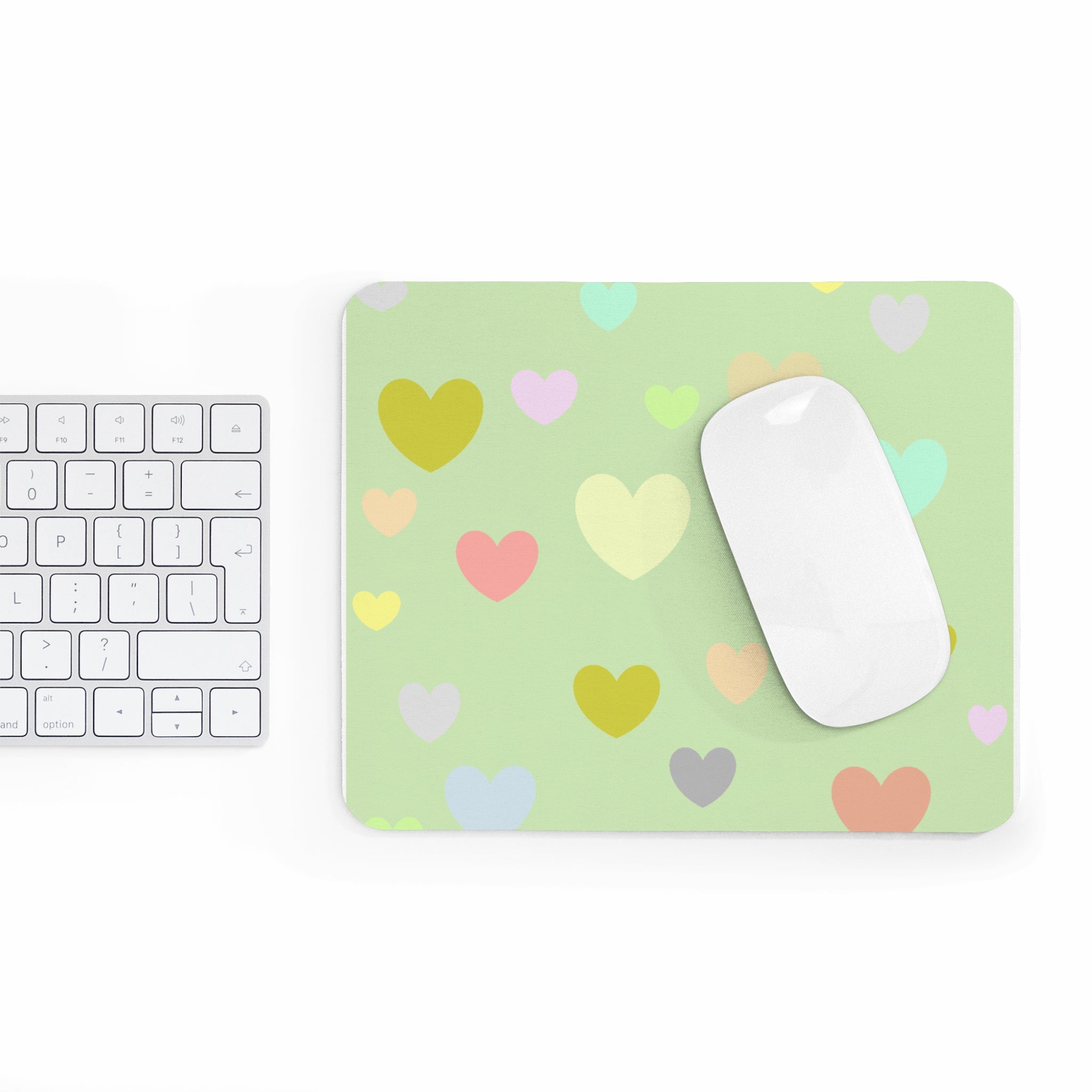 Pastel Heart Mouse Pad — Cute Mint Desk Mat for Office & Home
