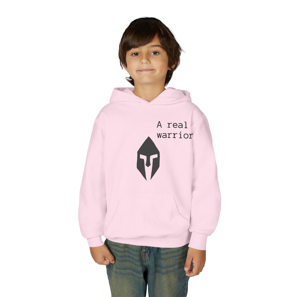 Youth Hoodie "A Real Warrior" Spartan Helmet Pullover