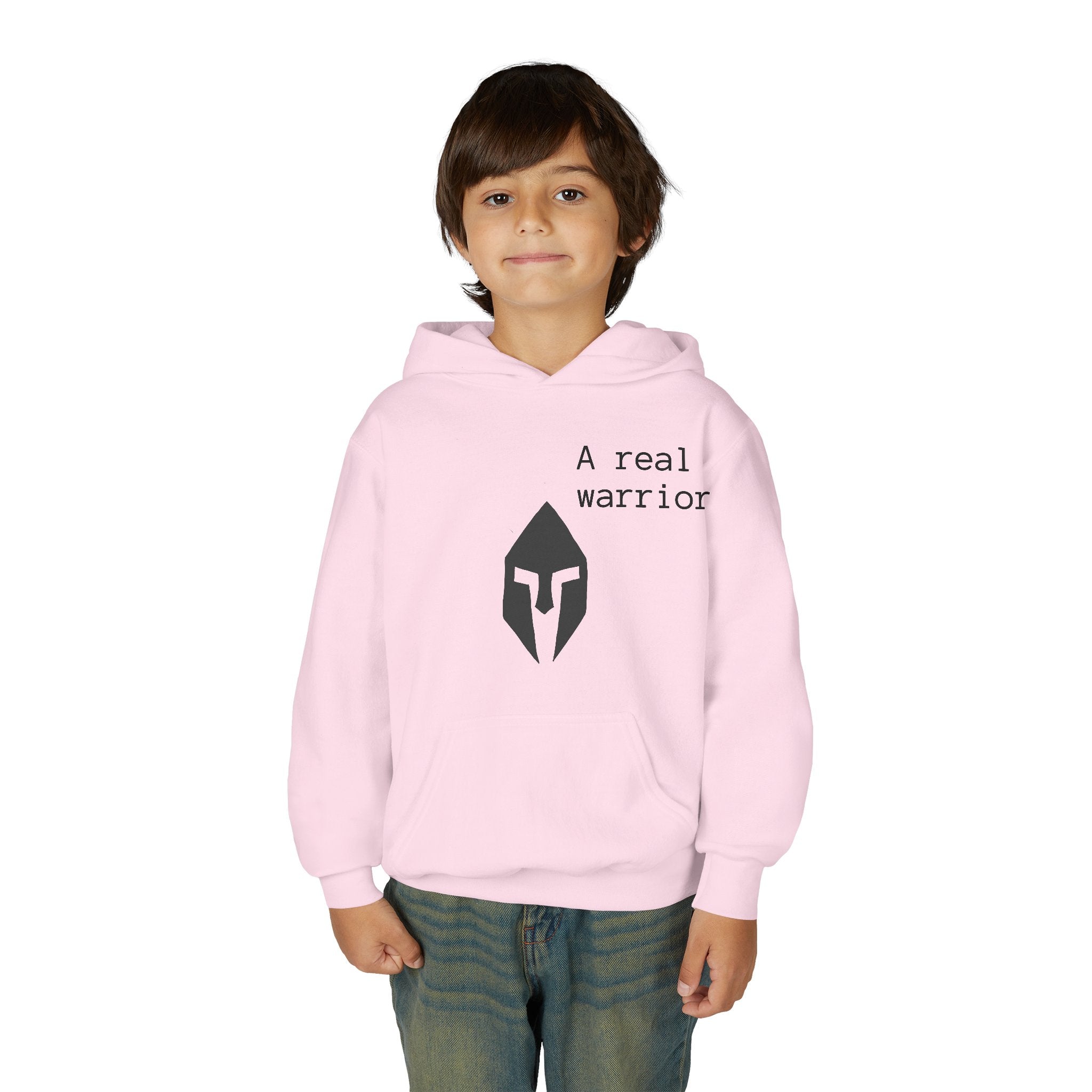 Youth Hoodie "A Real Warrior" Spartan Helmet Pullover