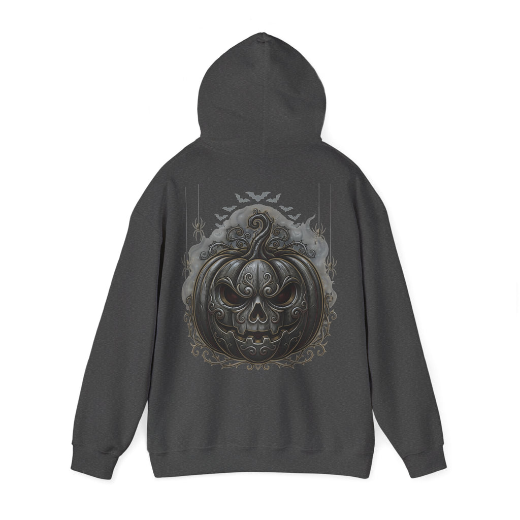 Halloween Gothic Pumpkin Hoodie — Black Ornate Jack-O'-Lantern Back Print