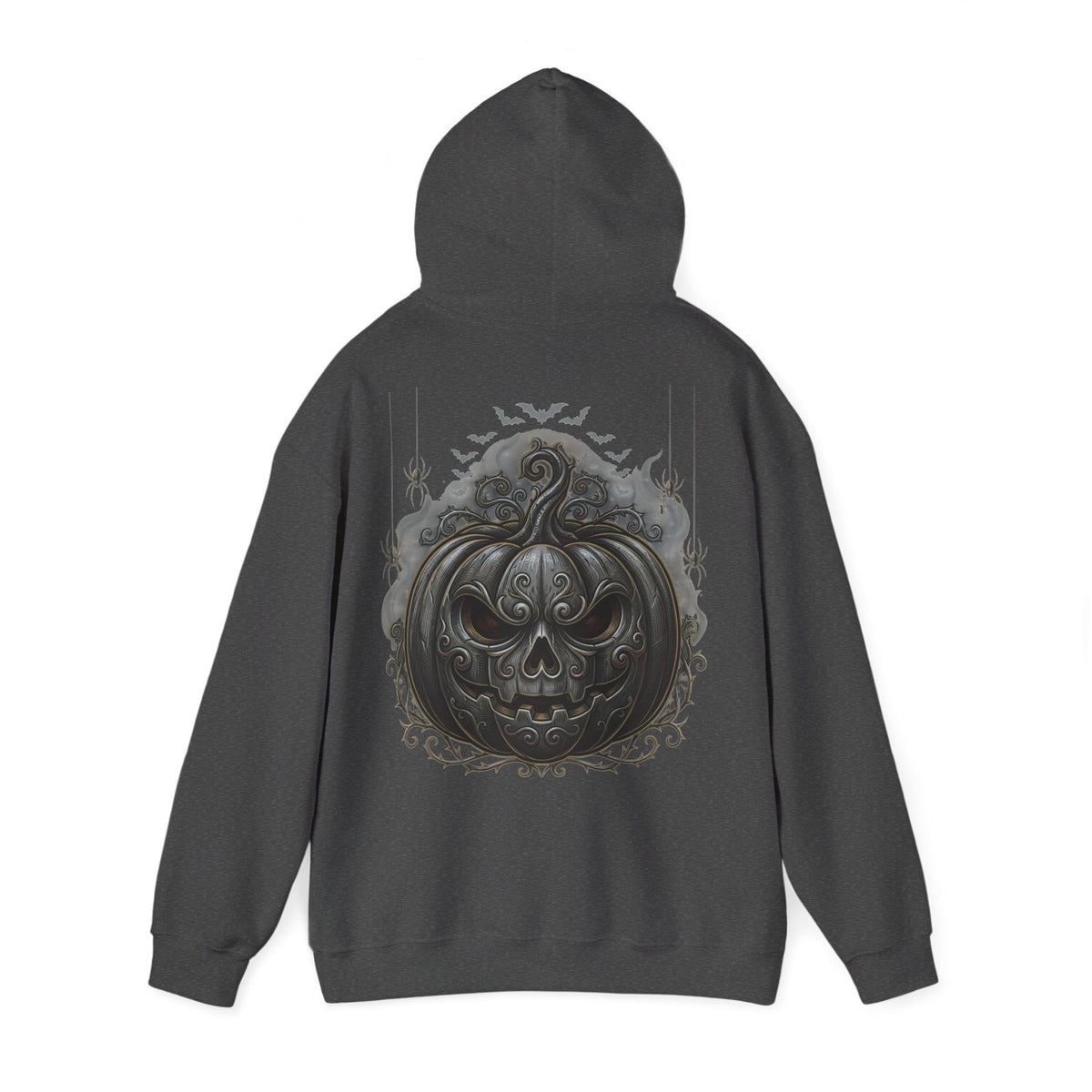 Halloween Gothic Pumpkin Hoodie — Black Ornate Jack-O'-Lantern Back Print