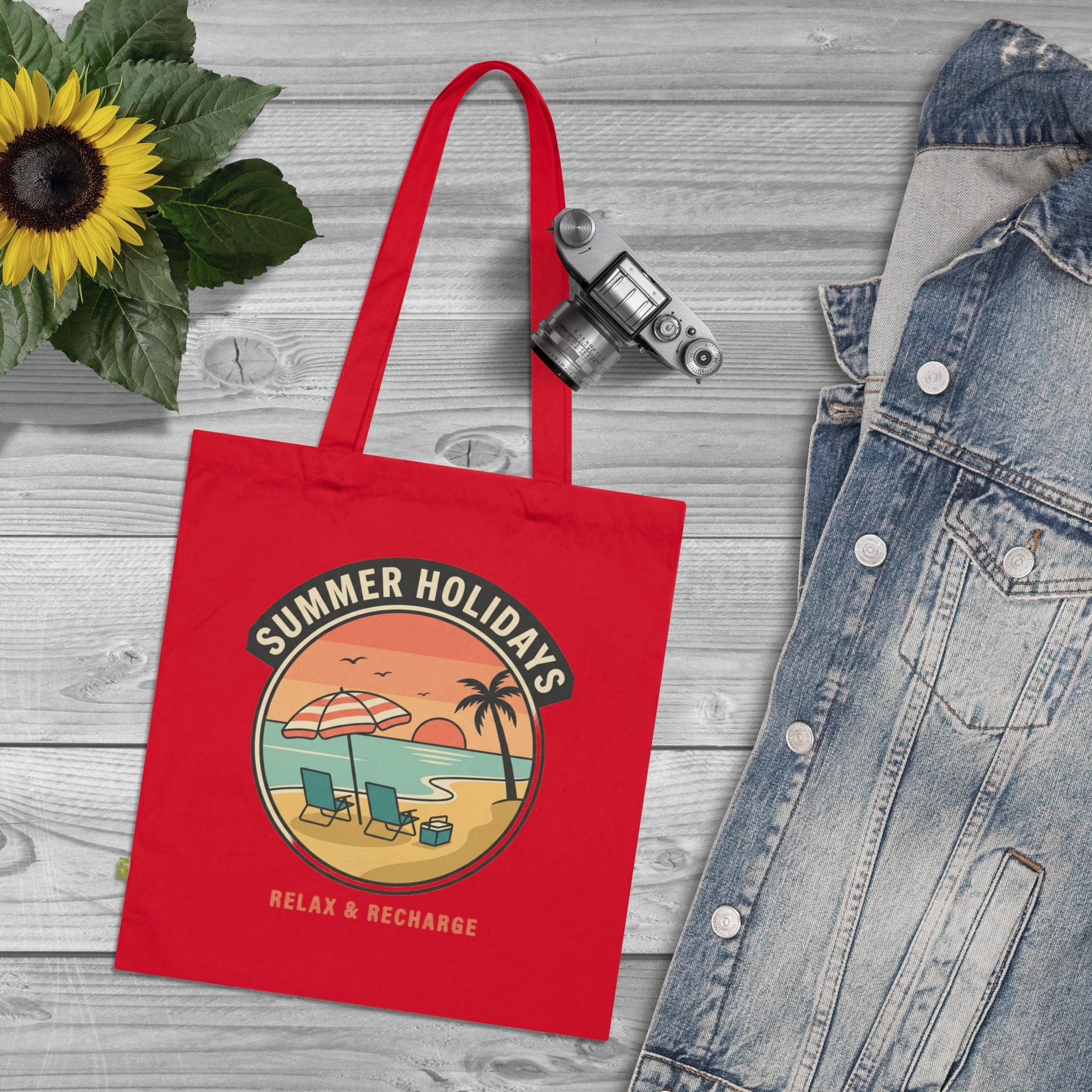 Tote Bag — Summer Holidays Beach Design “Relax & Recharge” Organic Cotton Tote