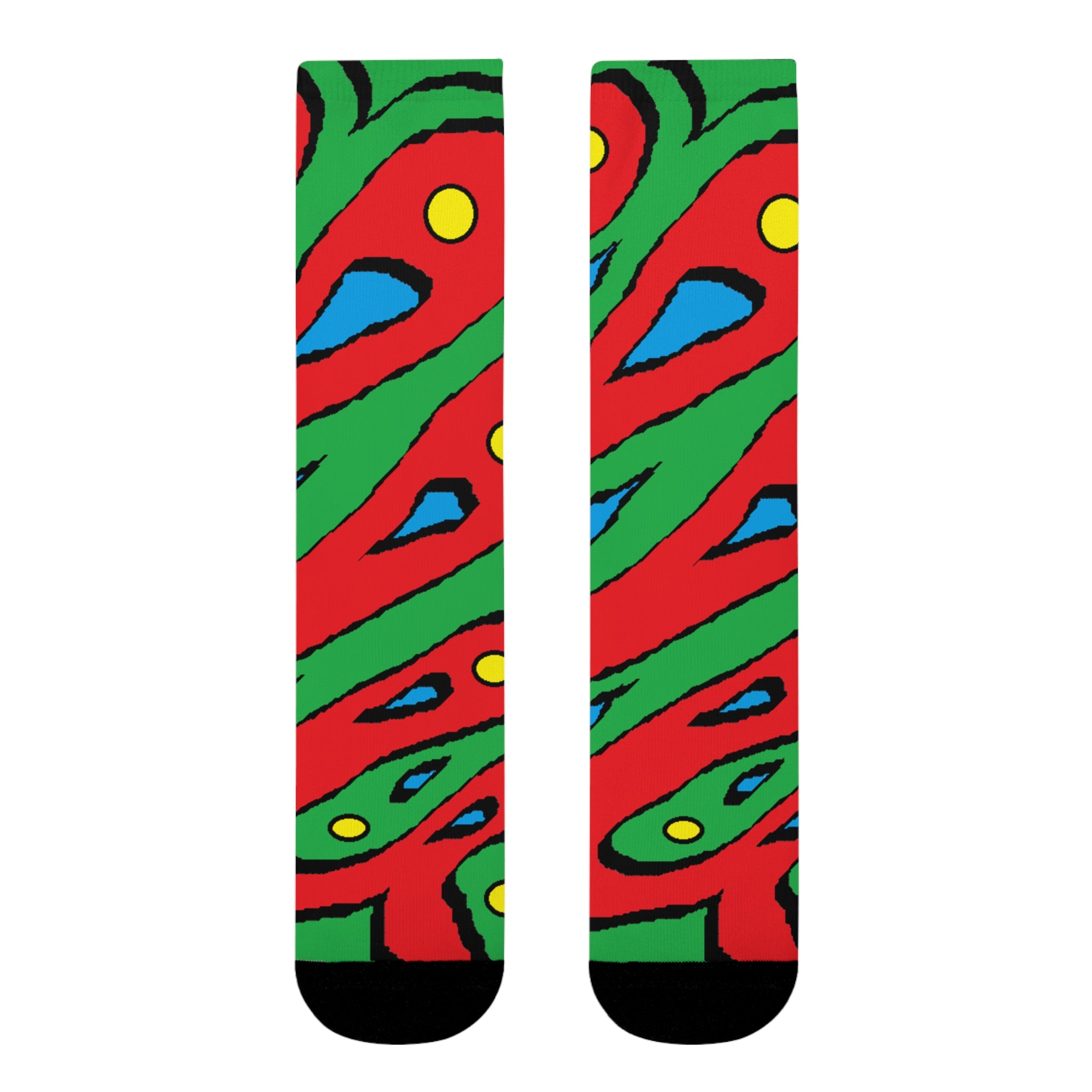 Abstract Colorful Swirl Crew Socks – Bold Red, Green & Blue Sublimation Design