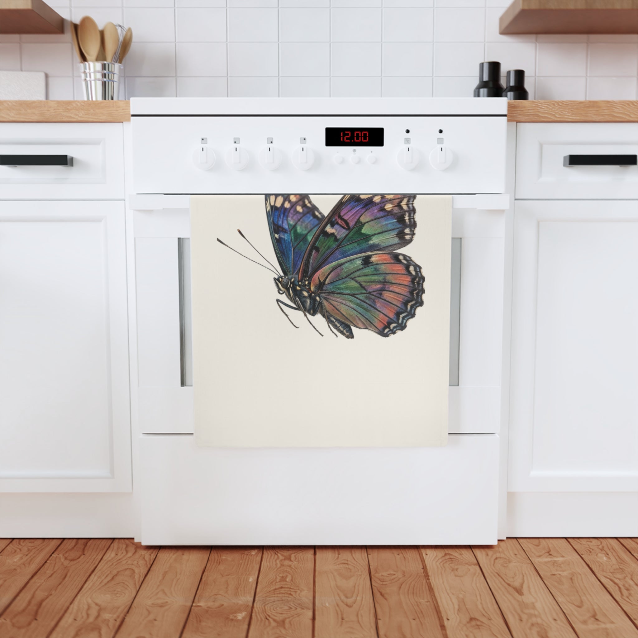 Colorful Butterfly Cotton Tea Towel — Vibrant Hand-Drawn Nature Kitchen Linen