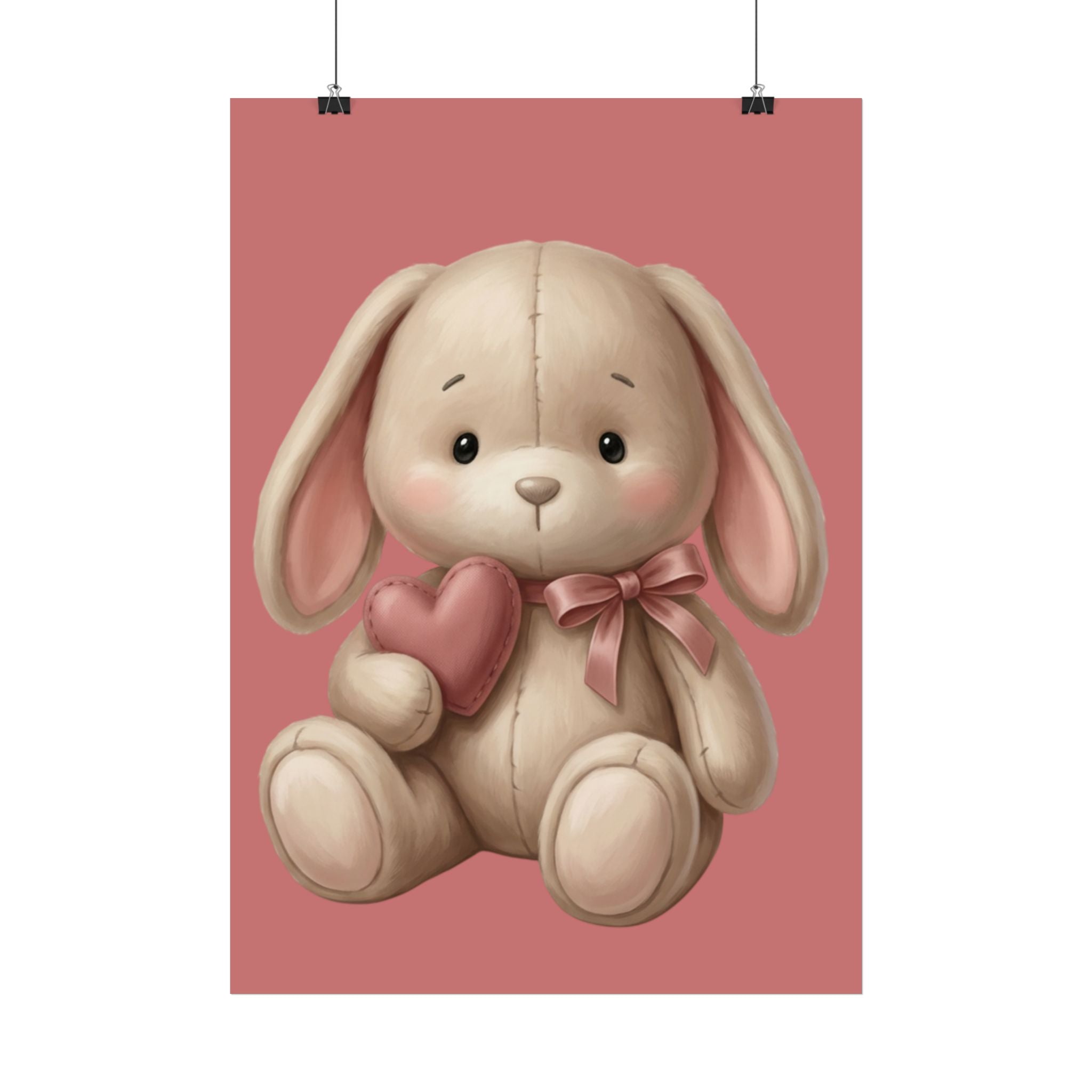 Cute Bunny Heart Poster — Nursery Wall Art for Baby Girl, Soft Pink Plush Rabbit Print