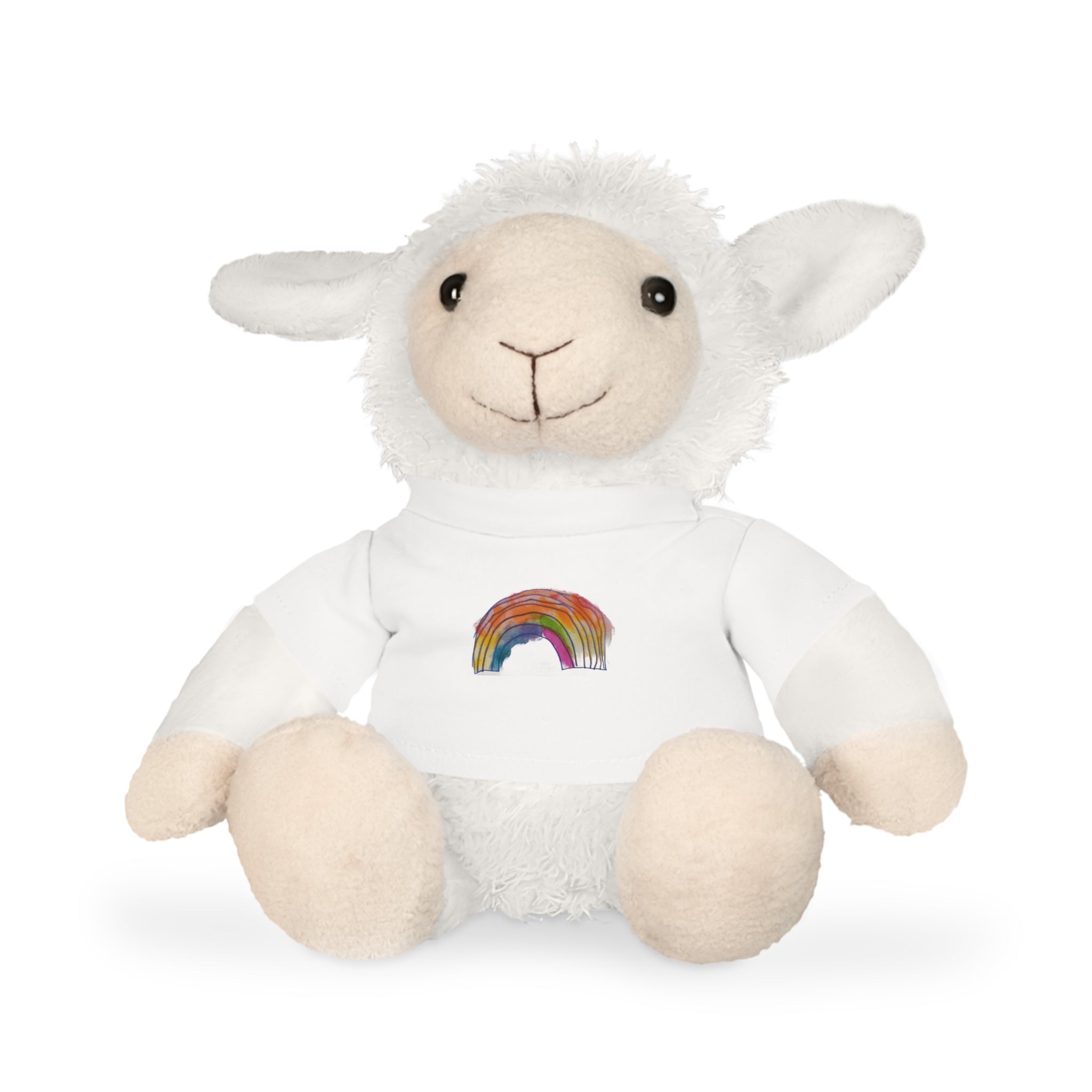 Rainbow Heart Teddy Plush with White T‑Shirt — Cute Rainbow Design Stuffed Bear Gift