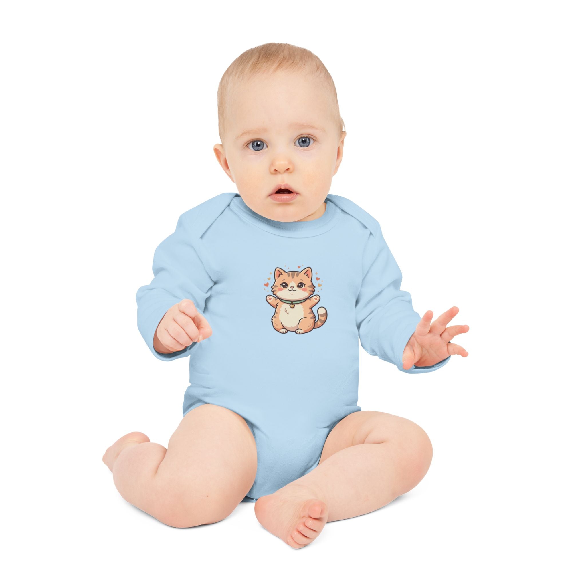 Baby Bodysuit — Cute Kawaii Ginger Cat Illustration Long-Sleeve Organic Onesie