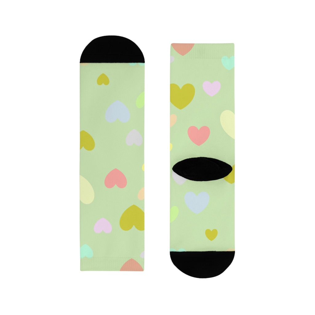 Pastel Heart Crew Socks — Cute Sublimation Socks for Women & Teens