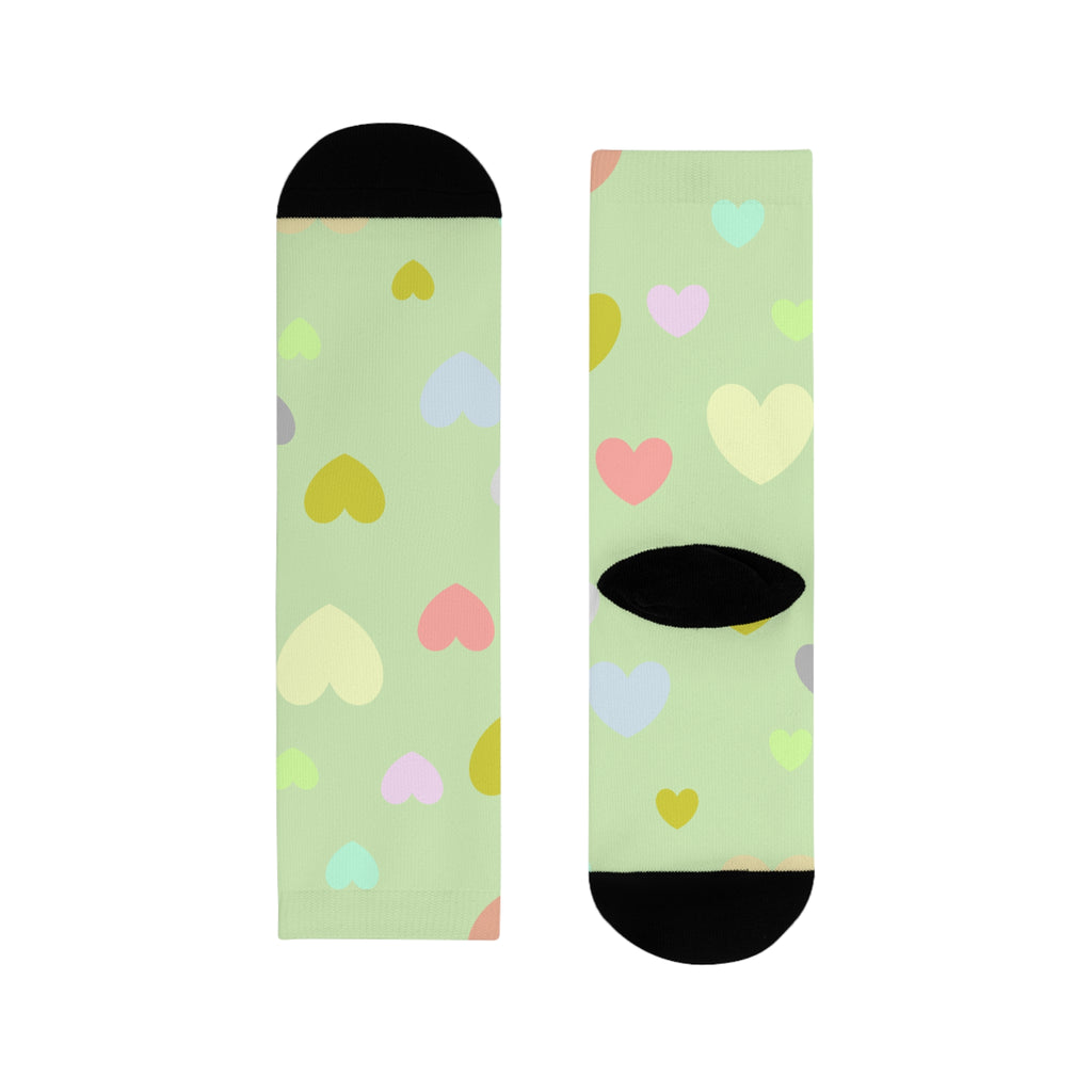 Pastel Heart Crew Socks — Cute Sublimation Socks for Women & Teens
