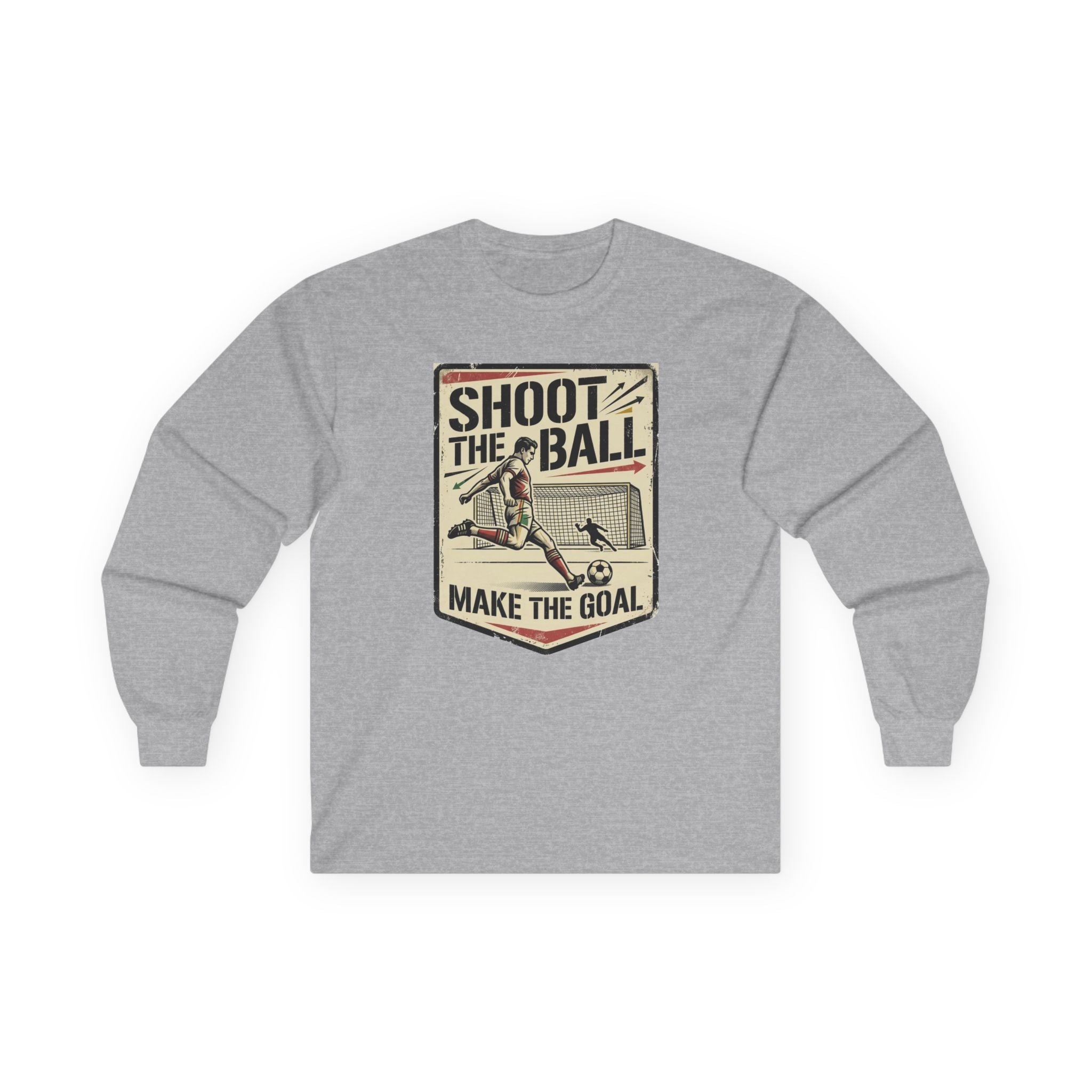 Shoot the Ball Soccer Long Sleeve Tee — Make the Goal Vintage Graphic
