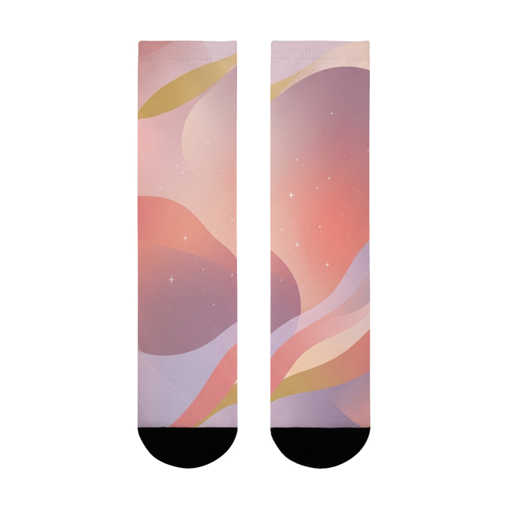 Abstract Pastel Wave Crew Socks — Pink Artistic Sublimation Socks