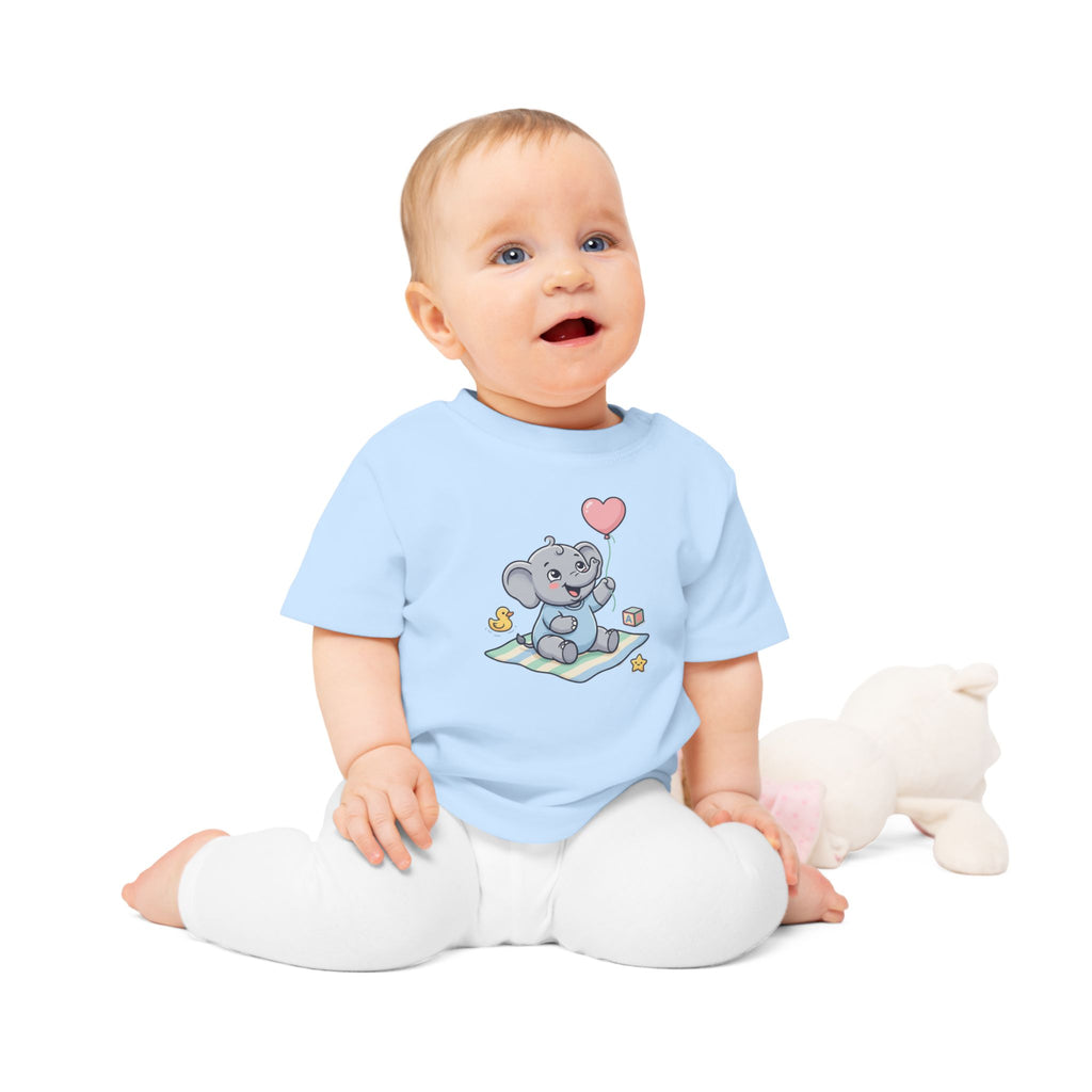 Cute Elephant Baby Tee — Heart Balloon Nursery Shirt for Newborns & Baby Showers