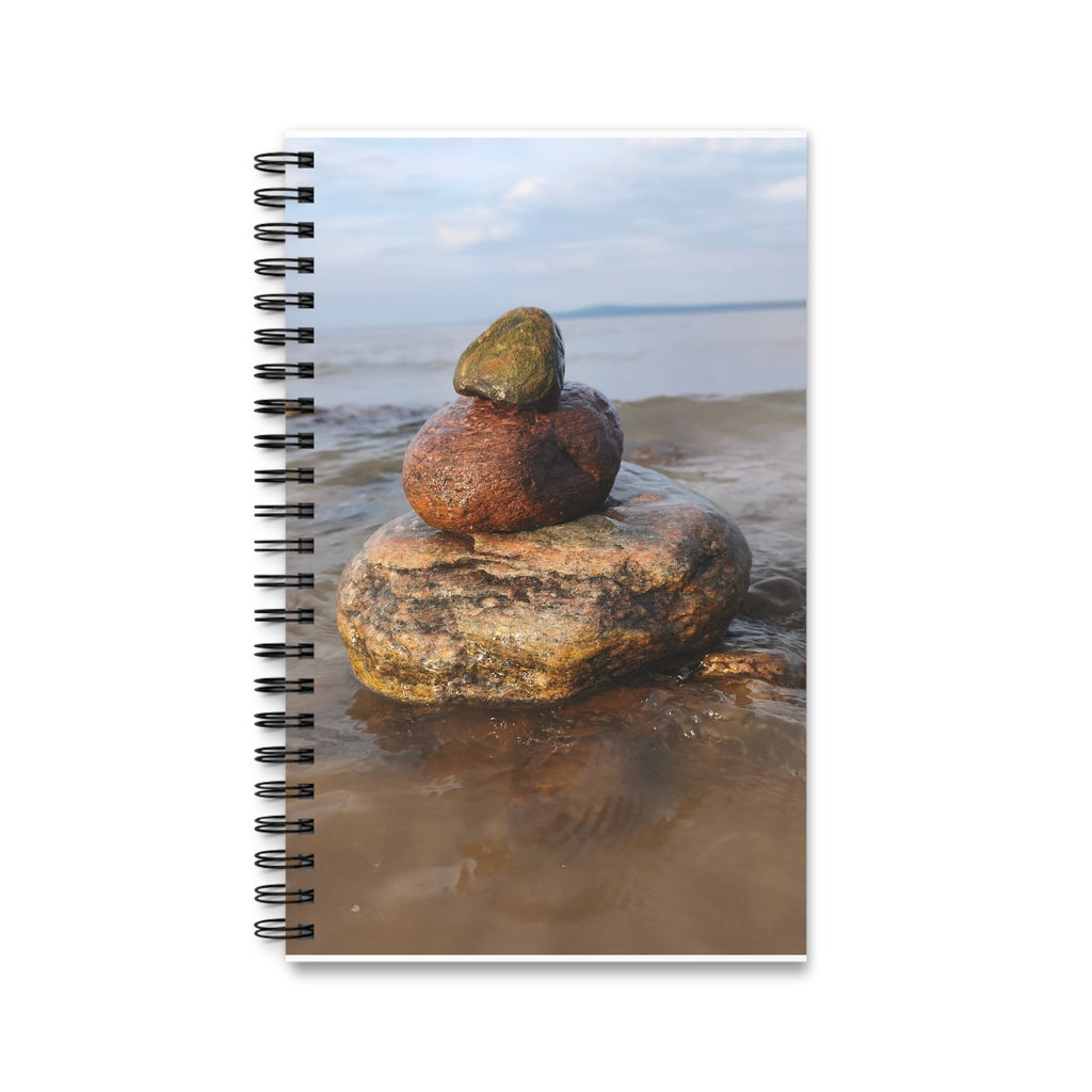 Rock Stack Spiral Journal — Coastal Beach Photography Notebook for Mindful Journaling