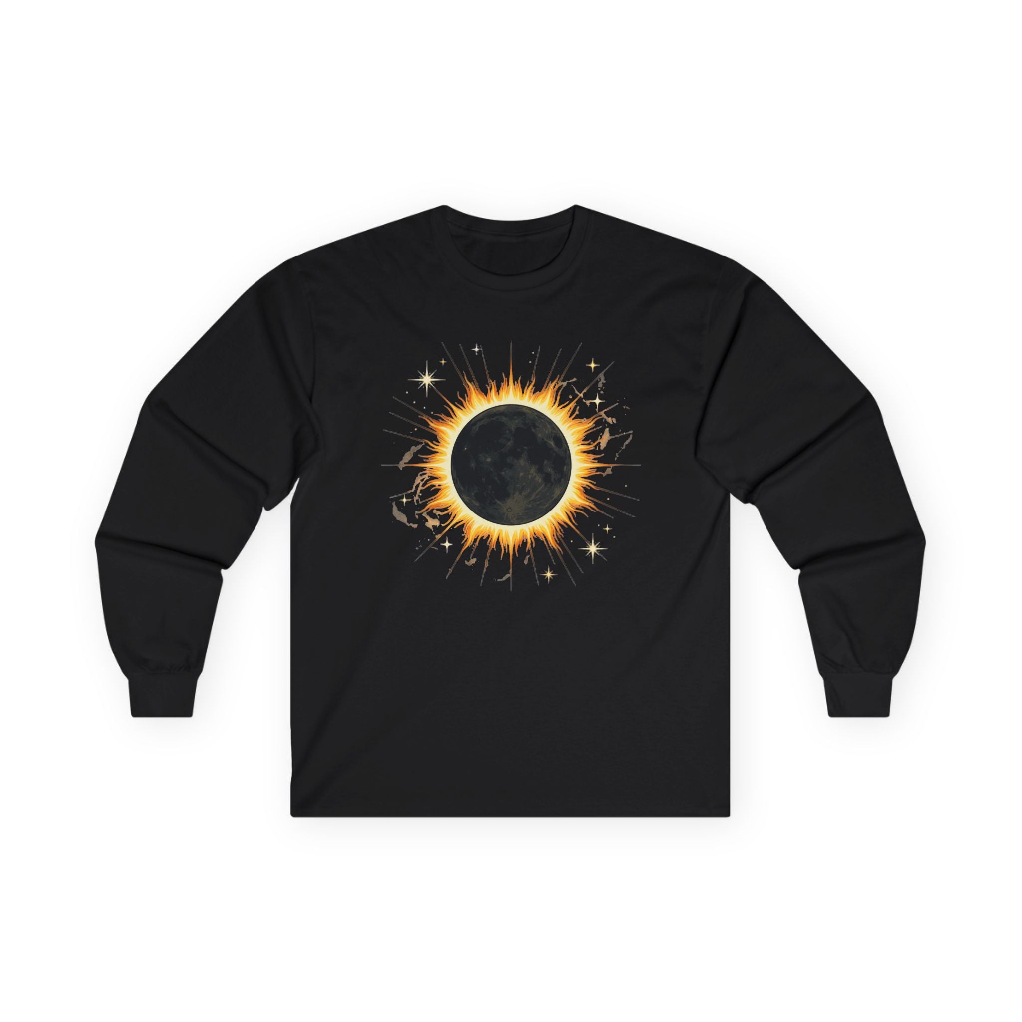 Solar Eclipse Long Sleeve Tee — Black Sun Graphic Shirt