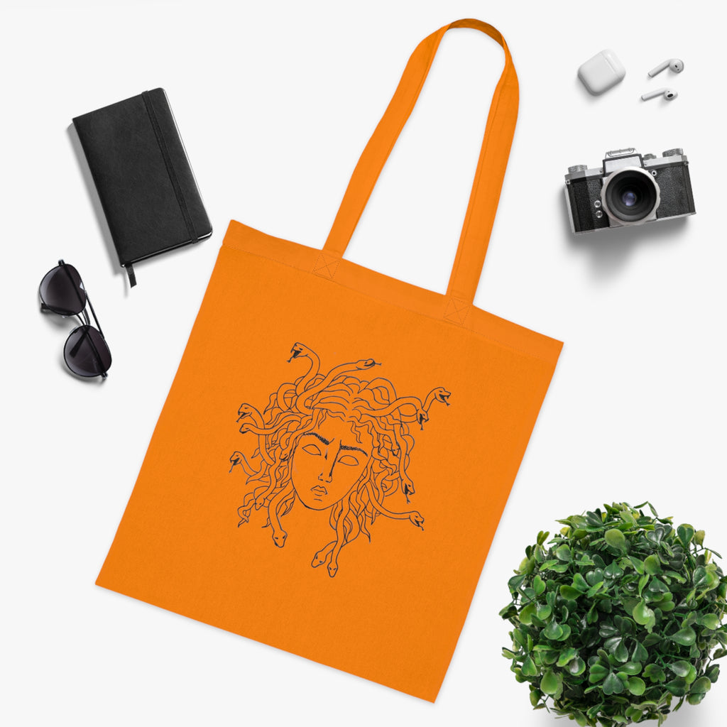 Medusa Line Art Cotton Tote Bag – Mythical Greek Goddess Illustration