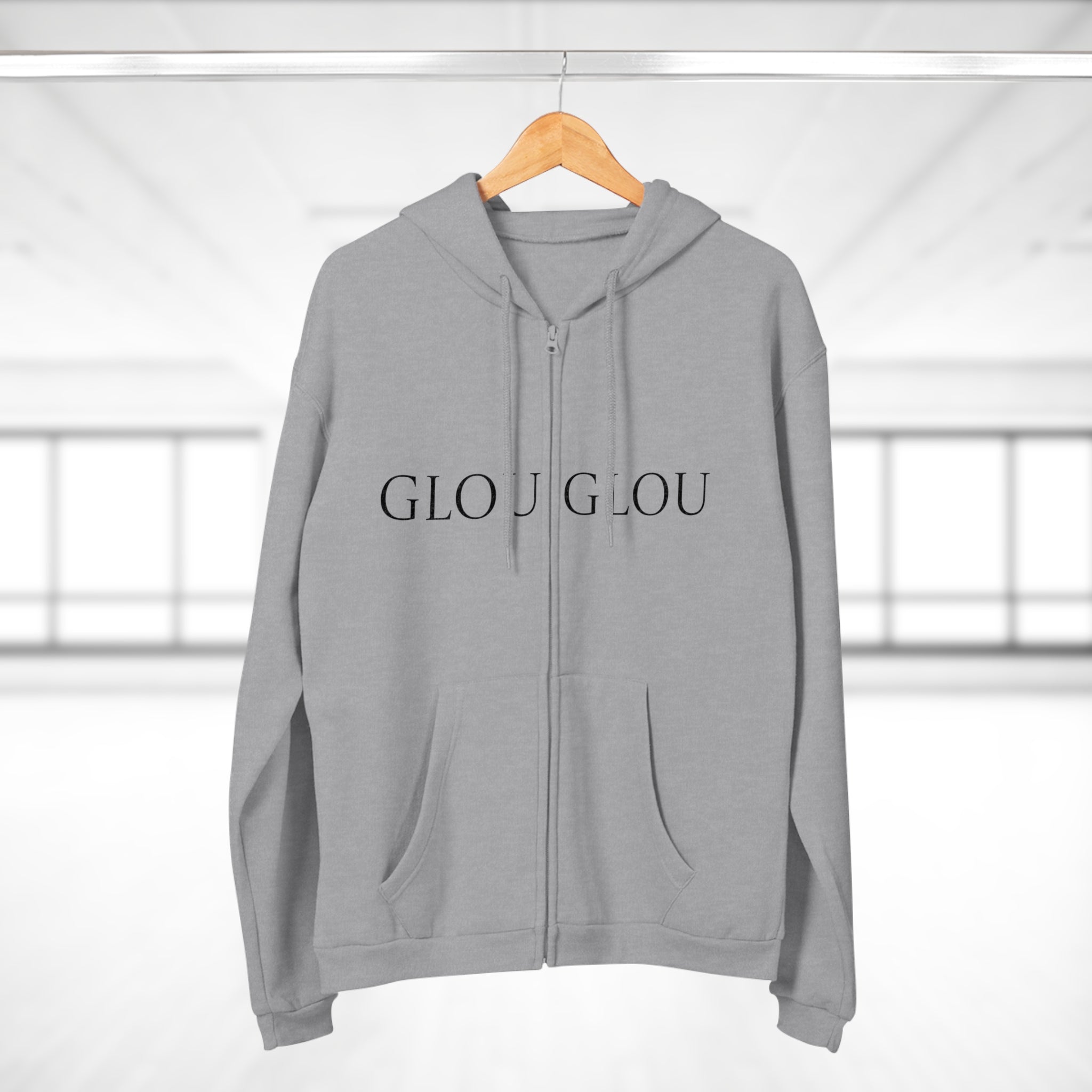 GLOU GLOU Hoodie | Zip Pullover Sweatshirt, Minimal Text Design
