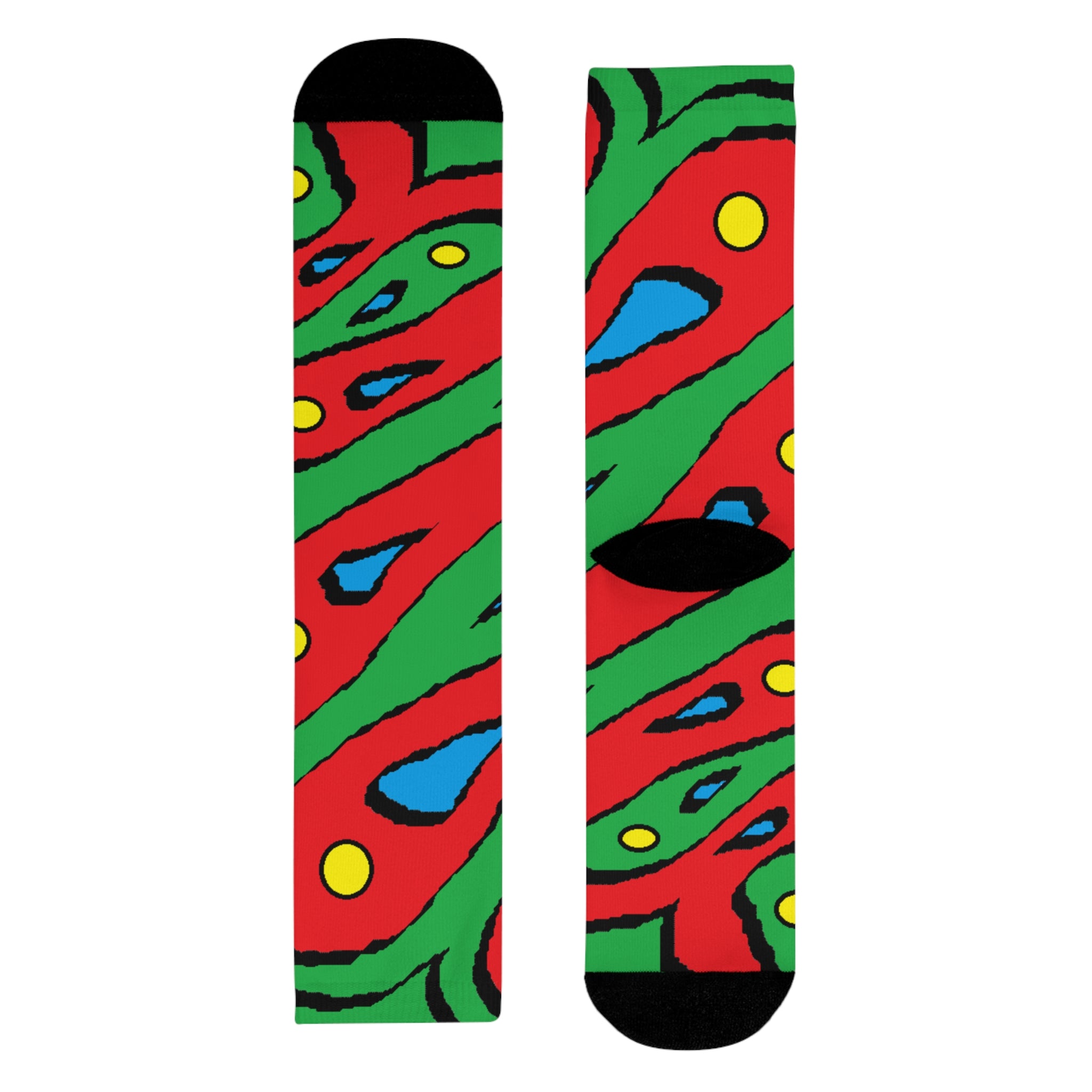 Abstract Colorful Swirl Crew Socks – Bold Red, Green & Blue Sublimation Design