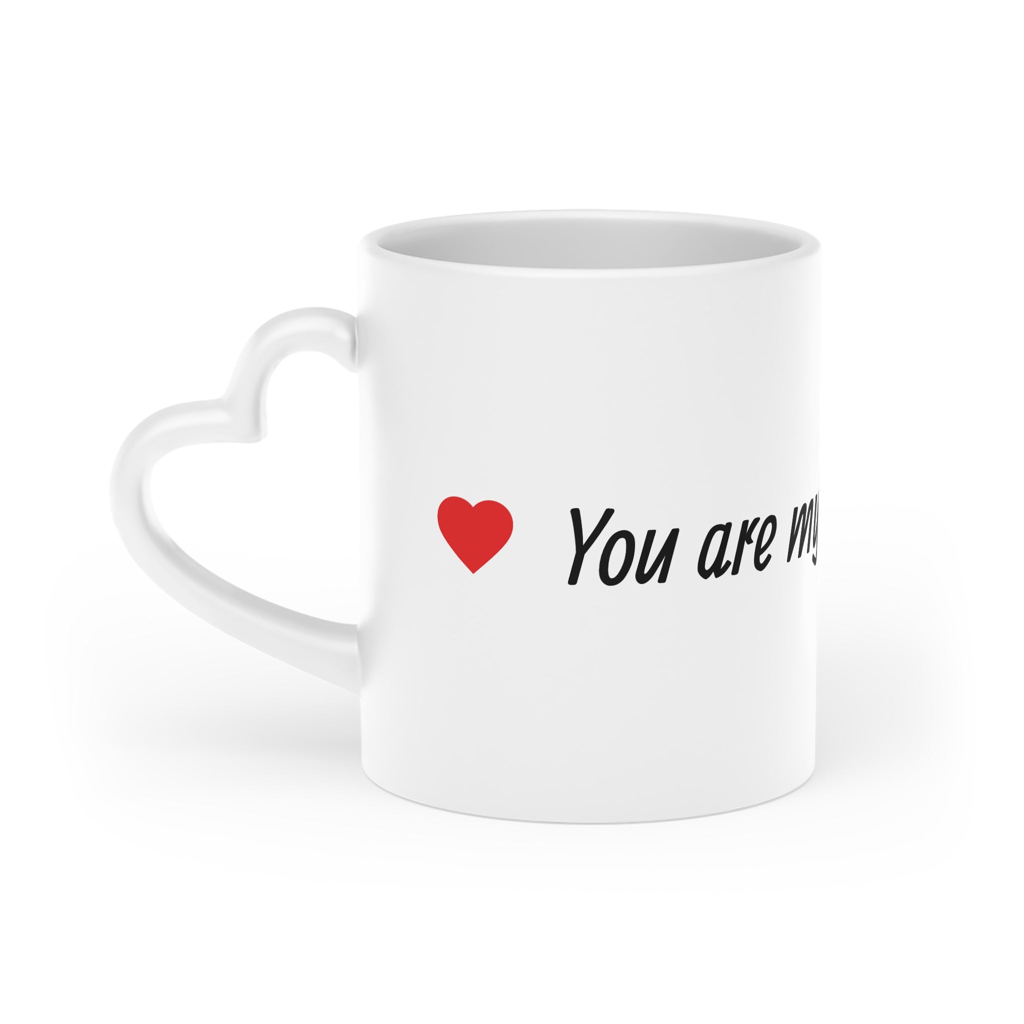 Heart-Shaped Mug - "You Are My Happy Place" Romantic Coffee Cup with Red Hearts