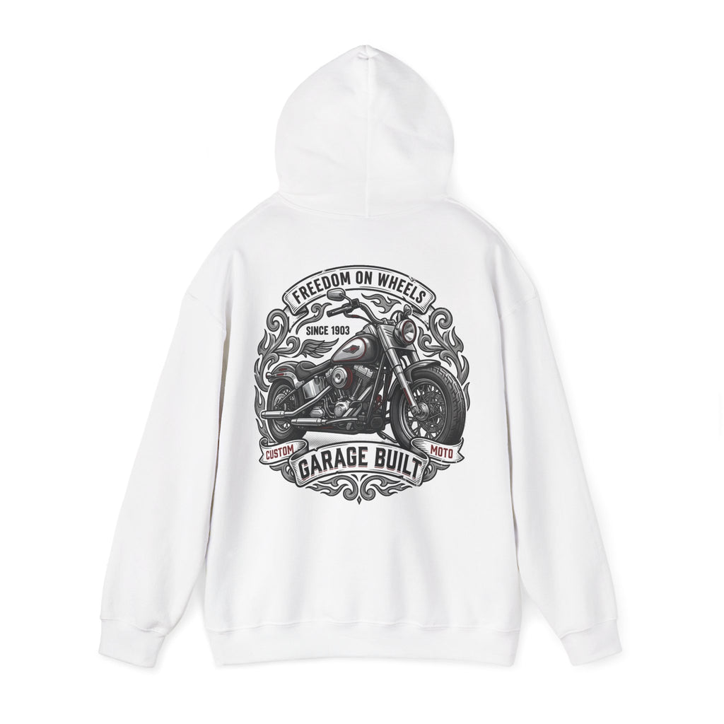 Garage Built Motorcycle Hoodie — Vintage Chopper Design