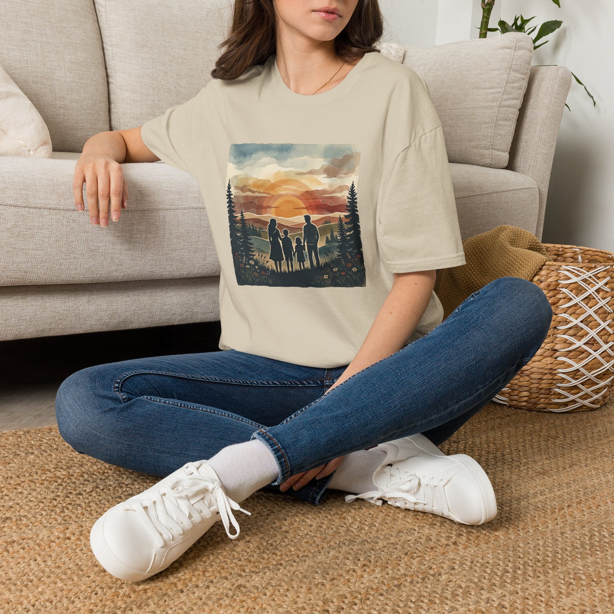 Family Sunset T‑Shirt — Silhouette Camping Sunset Graphic Tee