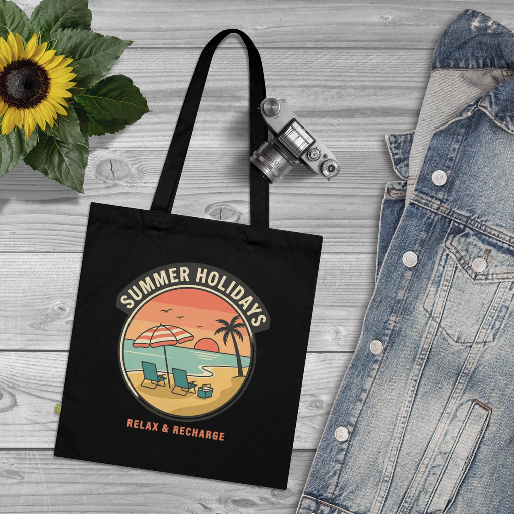 Tote Bag — Summer Holidays Beach Design “Relax & Recharge” Organic Cotton Tote